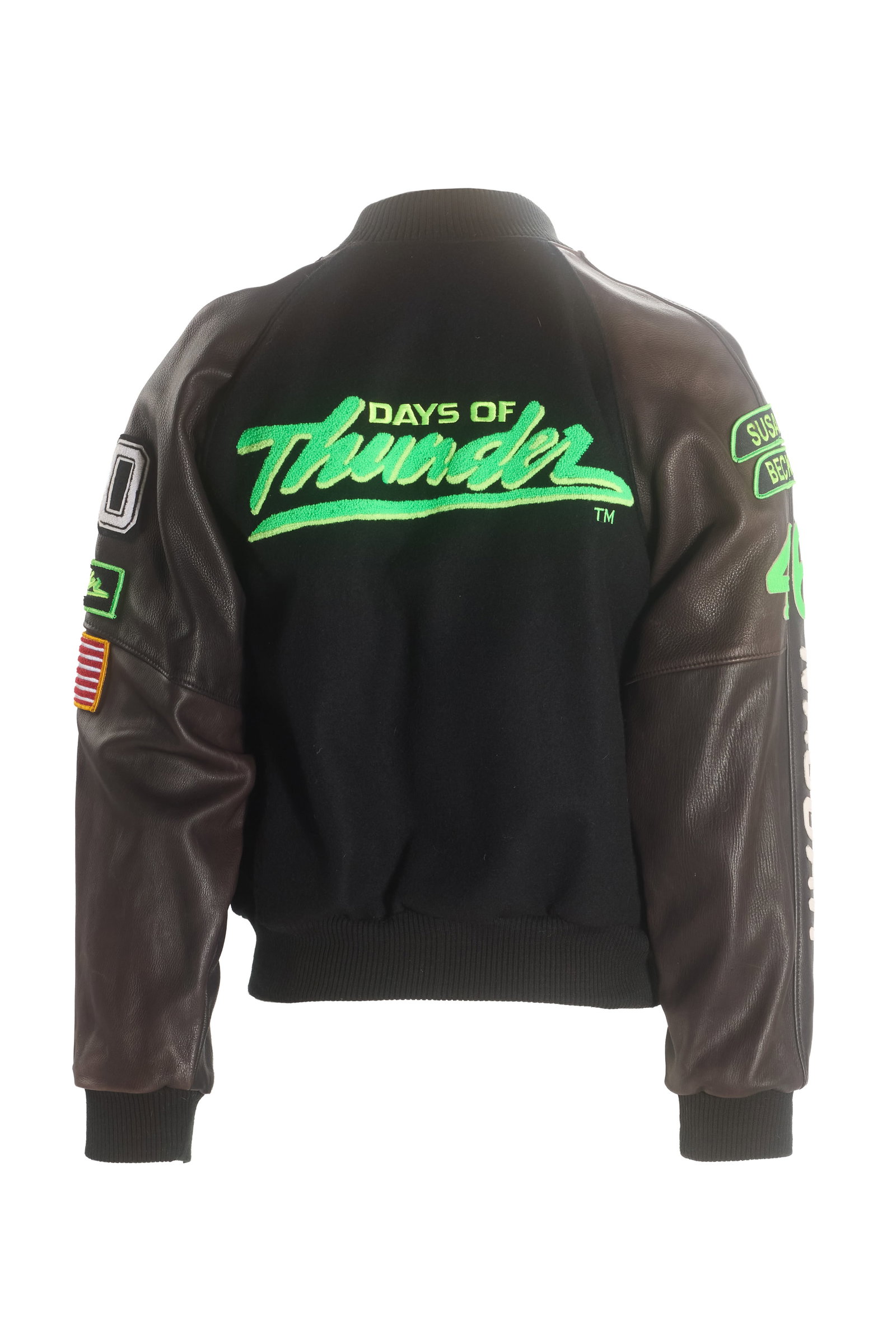 Days of Thunder | Crew Jacket, Shirt, and Hat: An original crew jacket, shirt, and hat from the production of Tom Cruise-starring racing film Days of Thunder (Paramount, 1990). The jacket is leather, wool, and nylon with the title of the fil