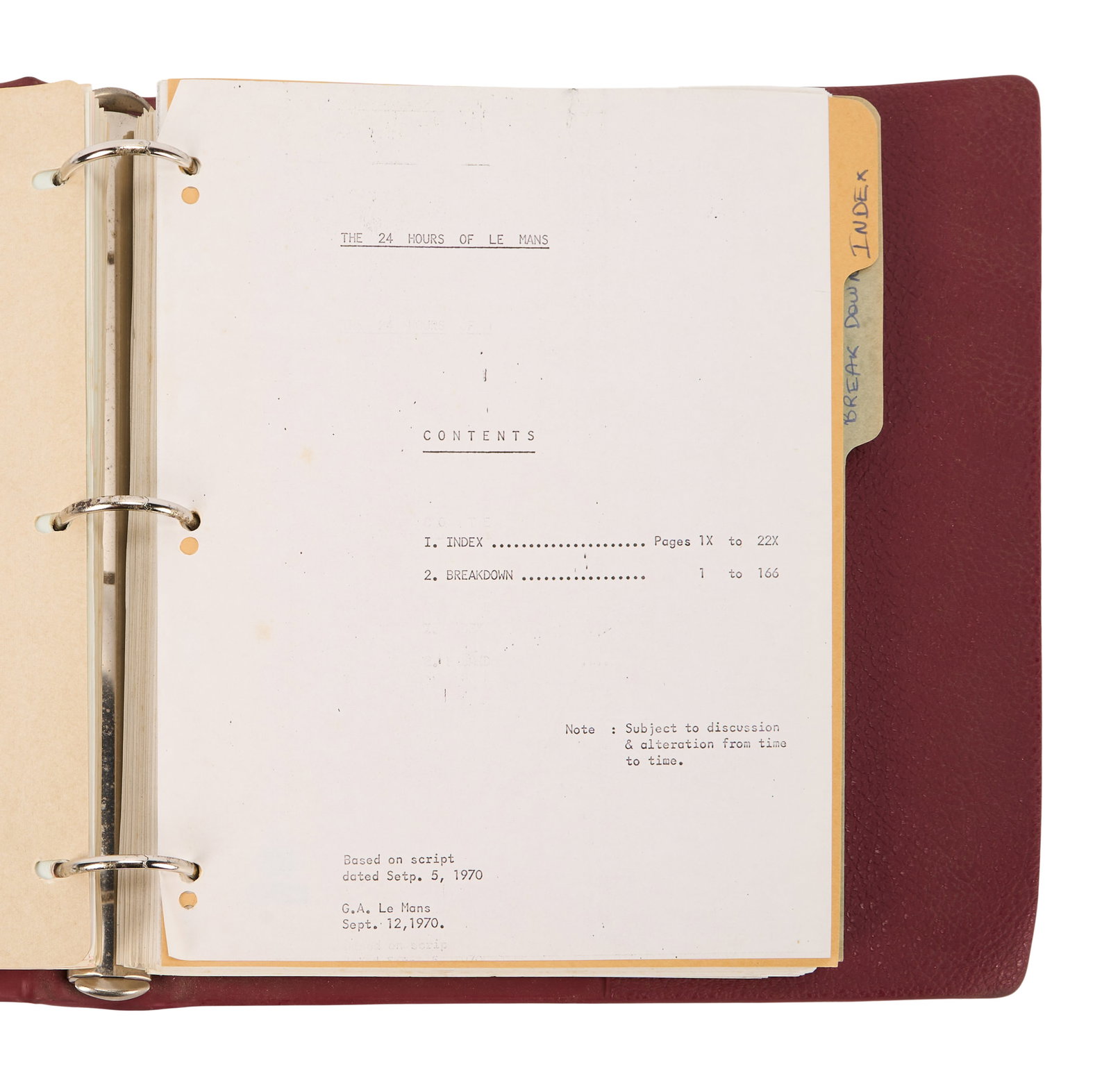 Steve McQueen | Rare Production Script for "Le Mans" - 8