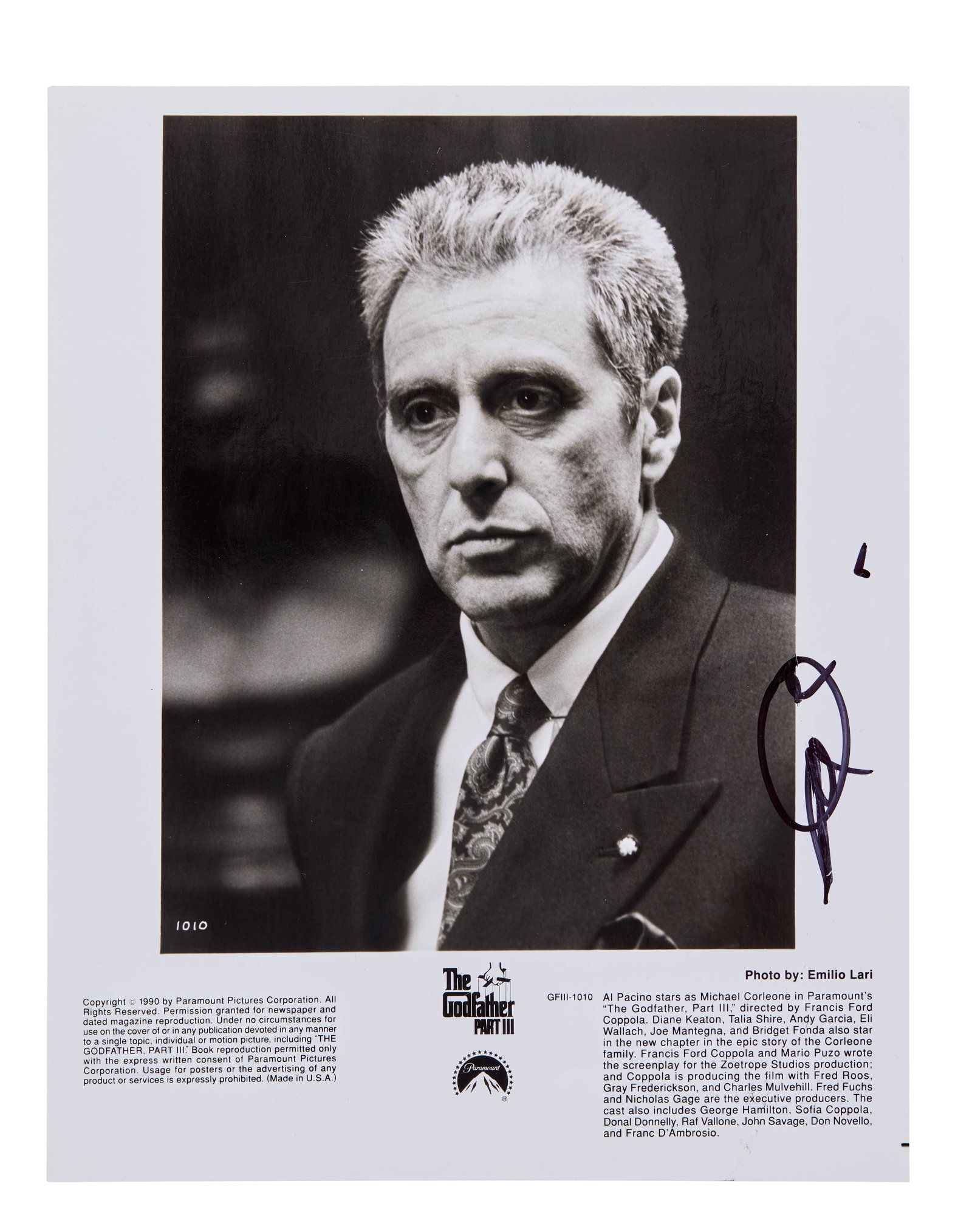 Al Pacino | Signed "The Godfather Part III" Publicity Still (1 of 3)