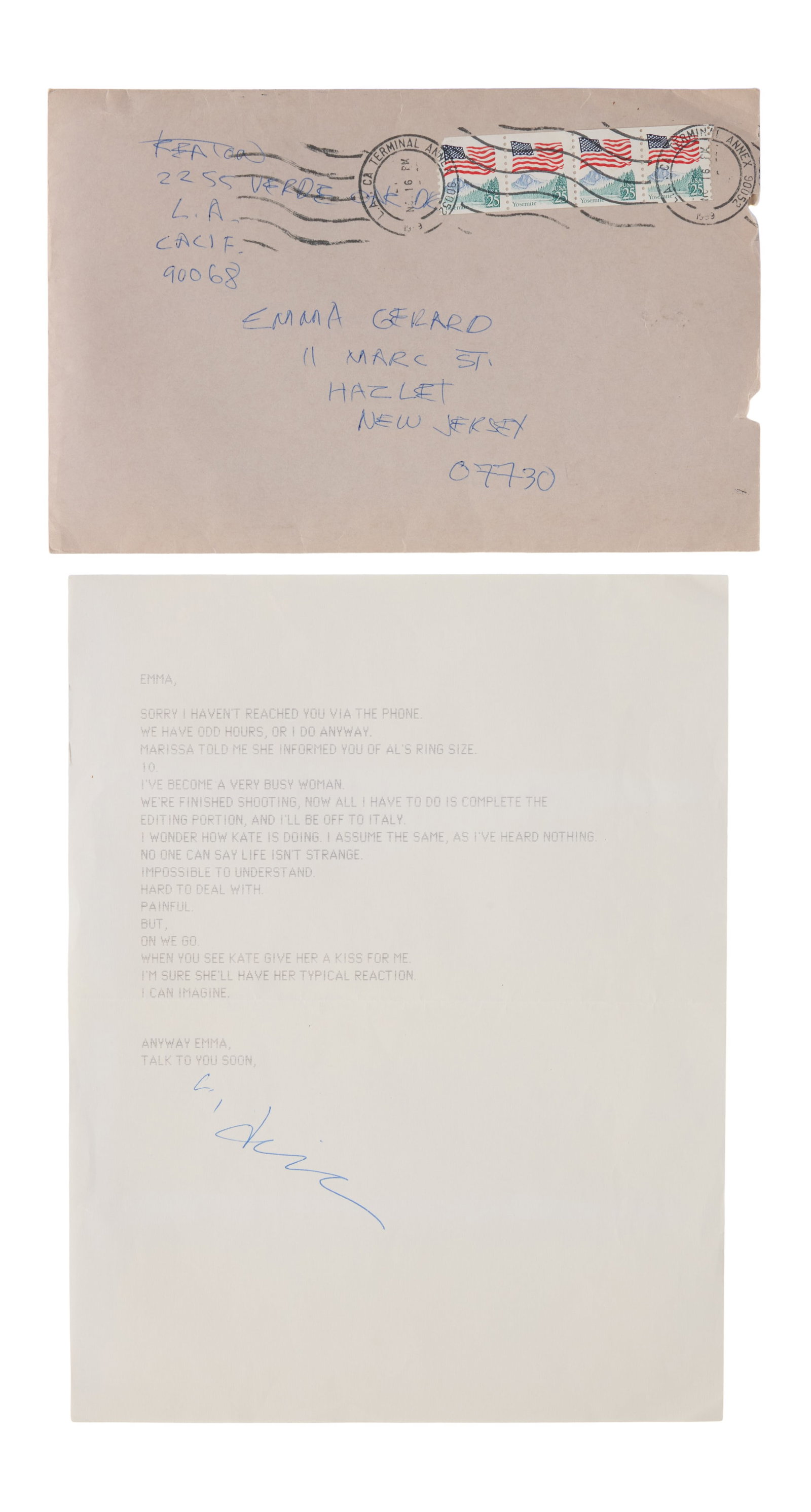 Diane Keaton | Signed Letter to Al Pacino's Aunt (1 of 2)