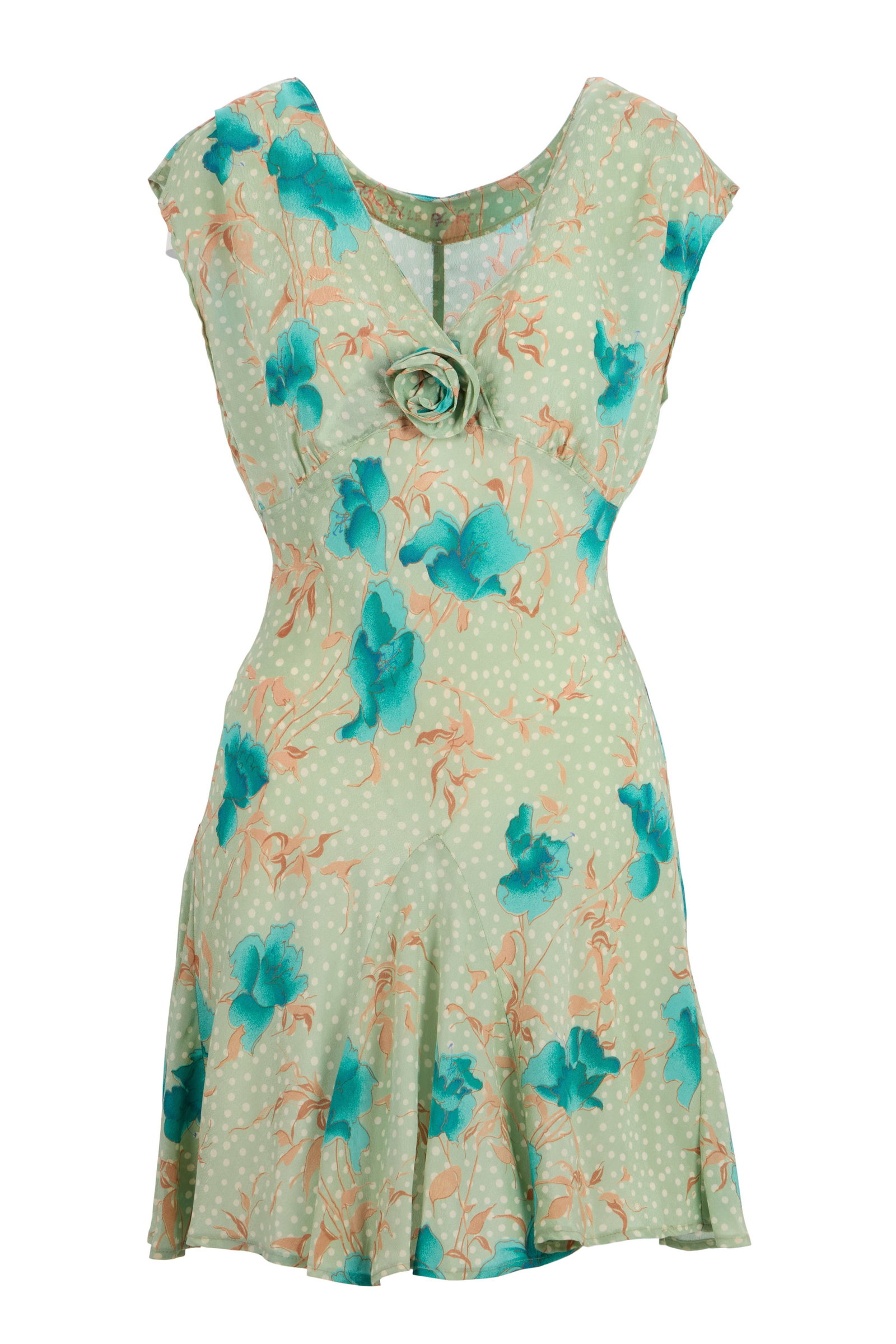 Frankie & Johnny | Frankie (Michelle Pfeiffer) Green Dress: A green, polka dot and floral print, sleeveless dress worn by Michell Pfeiffer as Frankie opposite Al Pacino in the romantic dramedy Frankie & Johnny (Paramount, 1991). Pfeiffer's name is handwritten
