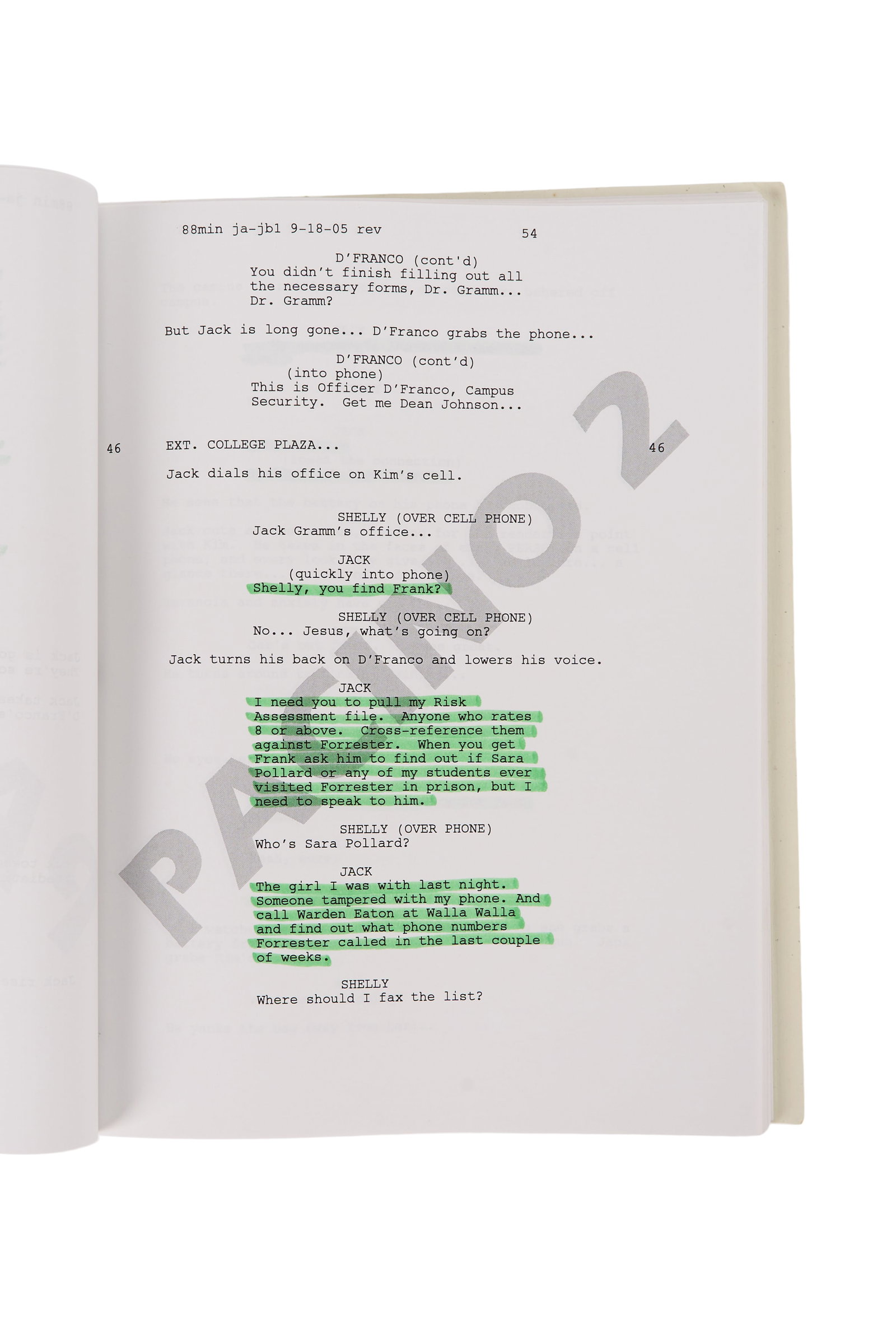 Al Pacino | Annotated "88 Minutes" Screenplay: Two original production scripts for 88 Minutes (Sony, 2007), each annotated by the star of the film, the inimitable Al Pacino. Both attribute the screenplay to screenwriter Gary Scott Thompson. The fi
