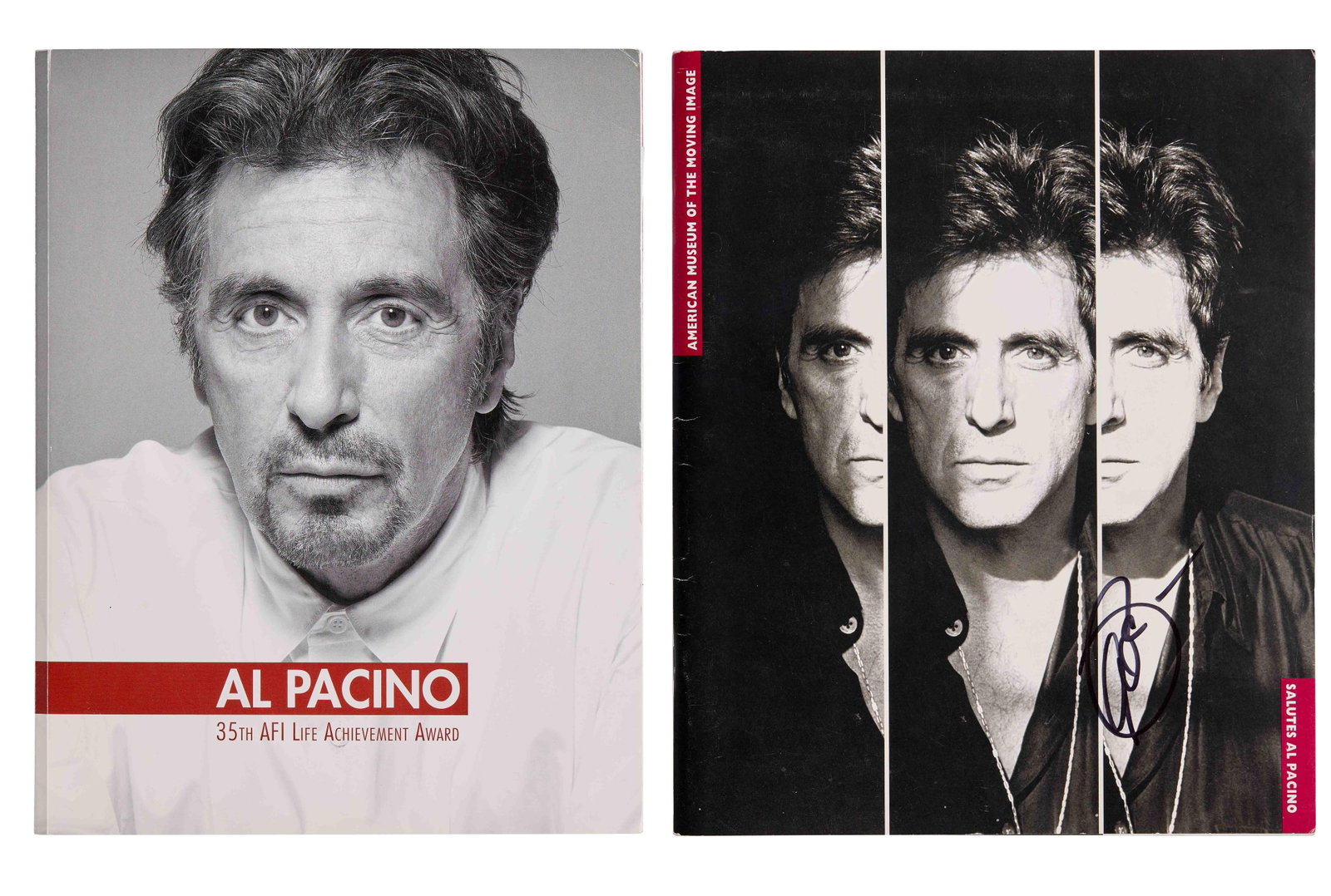 Al Pacino | Two Lifetime Achievement Award Programs, One Signed: Two programs from events honoring the vast career and many achievements of Al Pacino. The first is from an event held on February 20, 1993, "American Museum of the Moving Image Salutes Al Pacino."