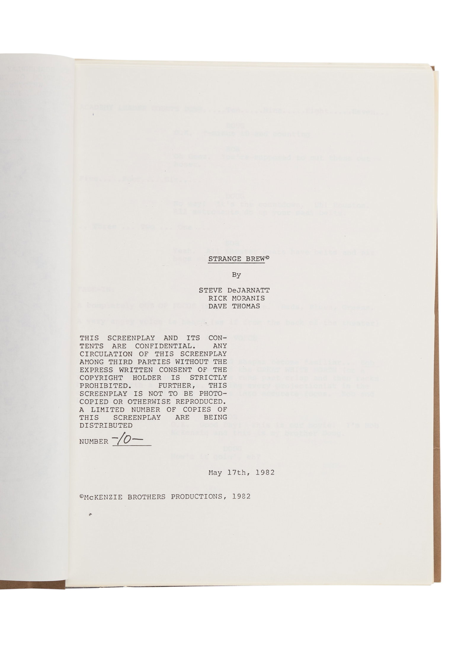 Strange Brew | Production Script - 2