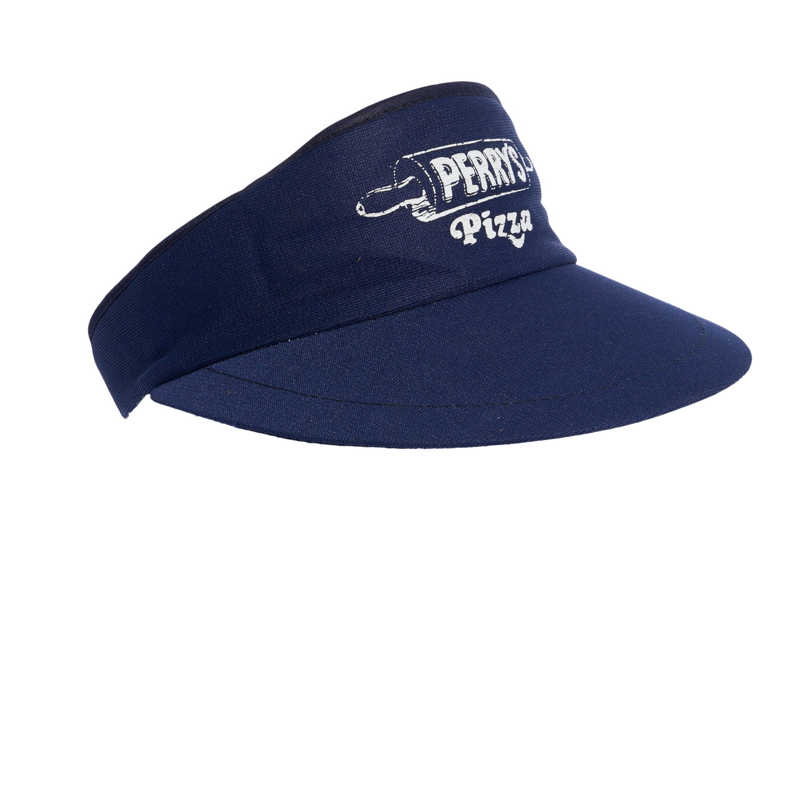 Fast Times at Ridgemont High | "Perry's Pizza" Visor Cap from Production: A blue visor cap featuring the logo for "Perry's Pizza" from the production of the classic teen comedy Fast Times at Ridgemont High (Universal, 1982). The logo is printed in white at the center of