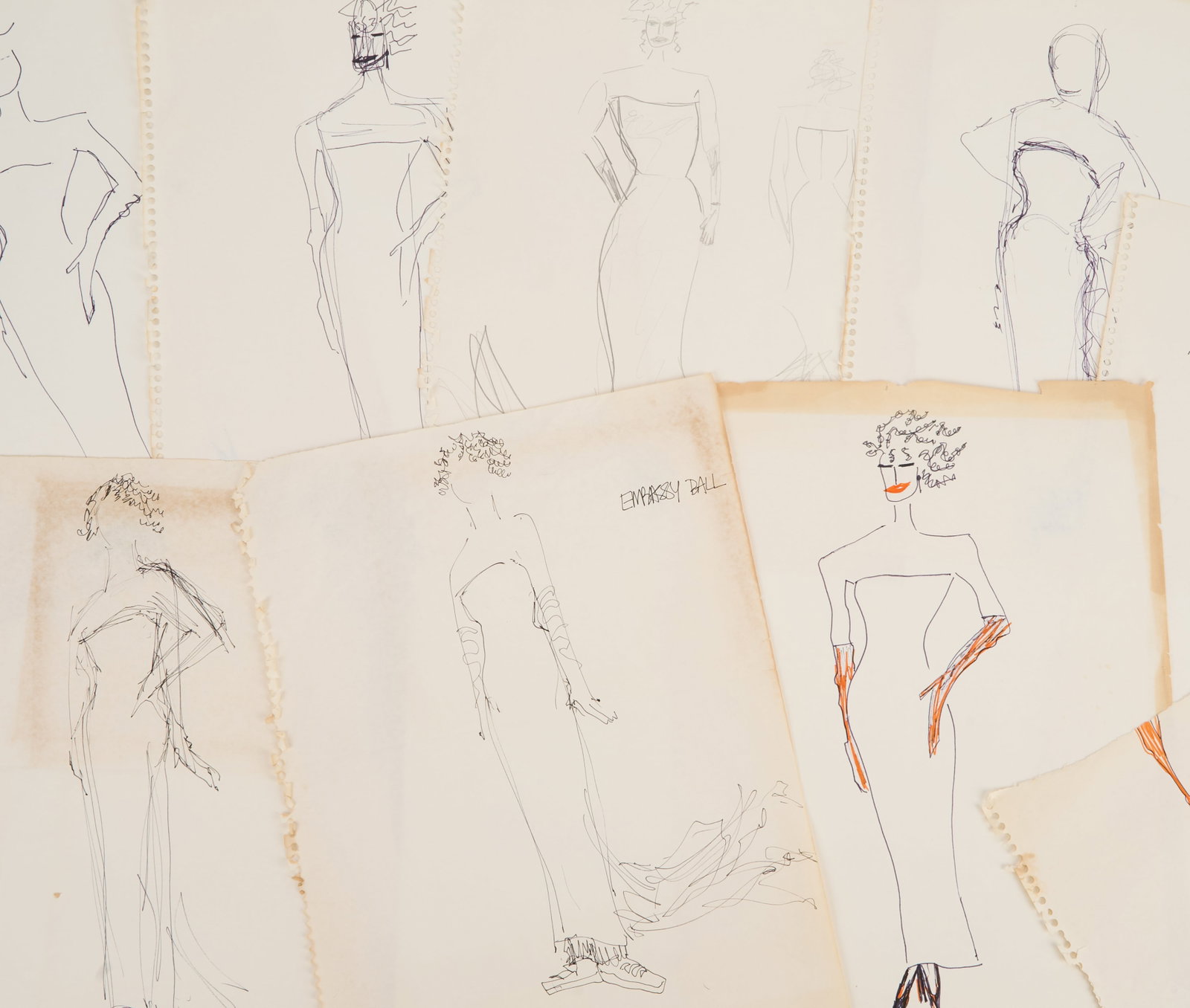 Jumpin' Jack Flash | Whoopi Goldberg "Embassy Ball" Costume Designs: A collection of 9 original costume designs for Whoopi Goldberg's "Embassy Ball" ensemble from the production of the Penny Marshall-directed spy comedy Jumpin' Jack Flash (20th Century Fox, 1986).