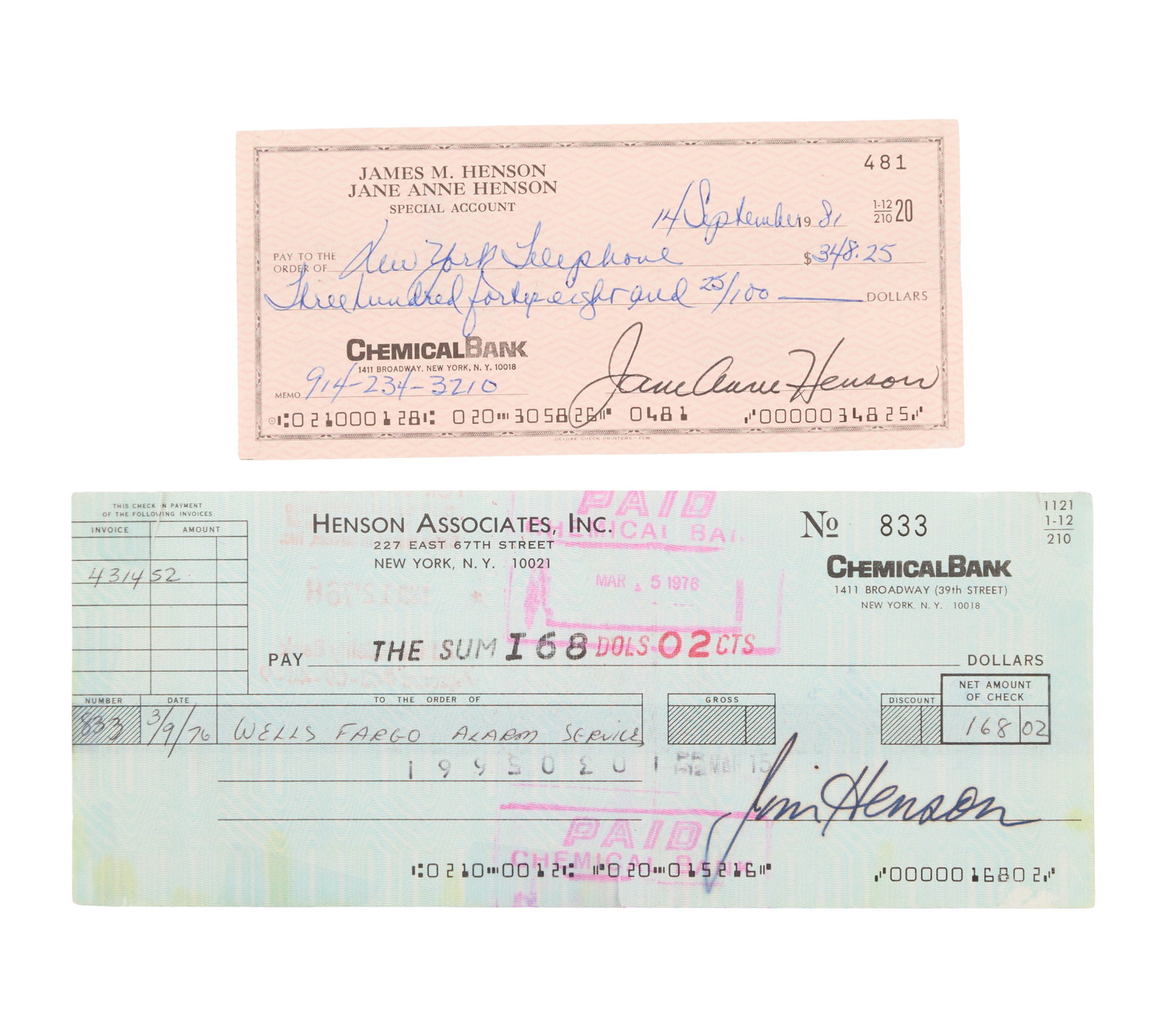 Jim Henson | and Jane Henson Signed Checks (1 of 2)