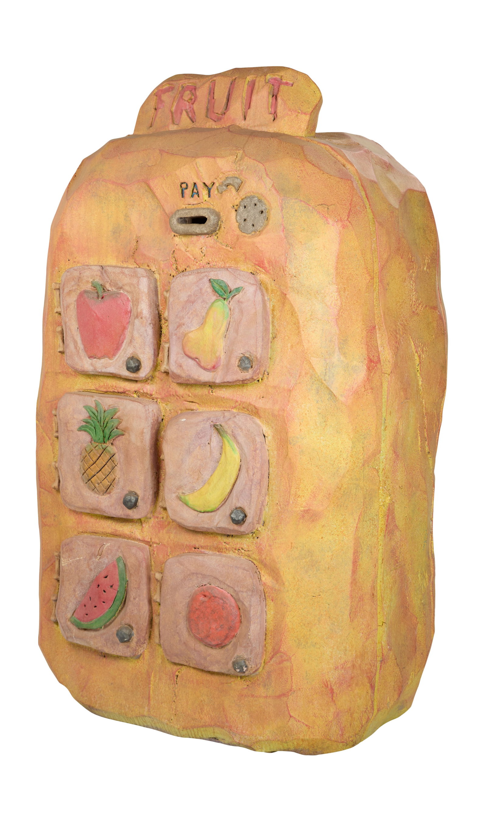 The Flintstones in Viva Rock Vegas | Fruit Vending Machine: Fruit vending machine used as set decoration from the production of the prehistoric prequel The Flintstones in Viva Rock Vegas (Universal, 2000). The piece is carved acoustic foam in a stone-style,
