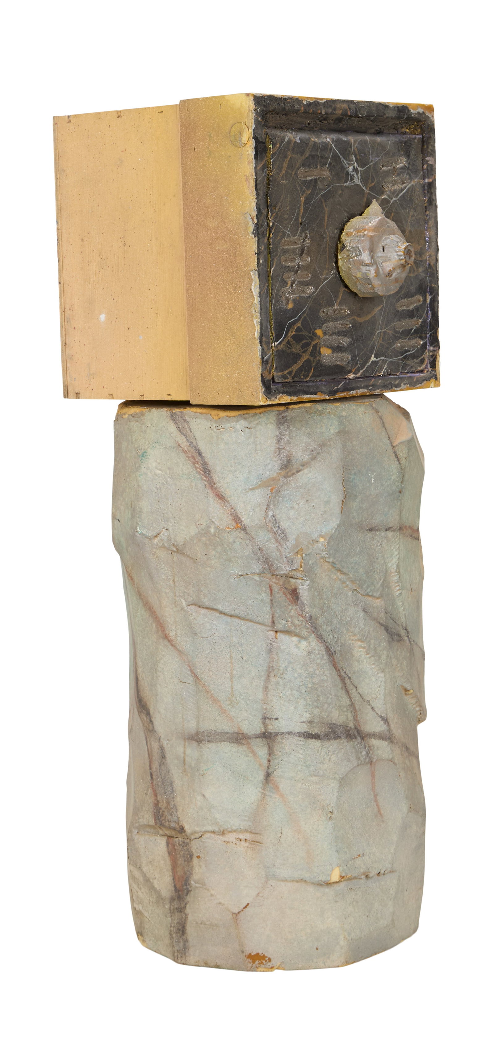 The Flintstones in Viva Rock Vegas | Stone-Style Safe on Stand: A stone-style safe with accompanying stand from the production of the prehistoric prequel The Flintstones in Viva Rock Vegas (Universal, 2000). The safe is comprised of carved foam front built into a