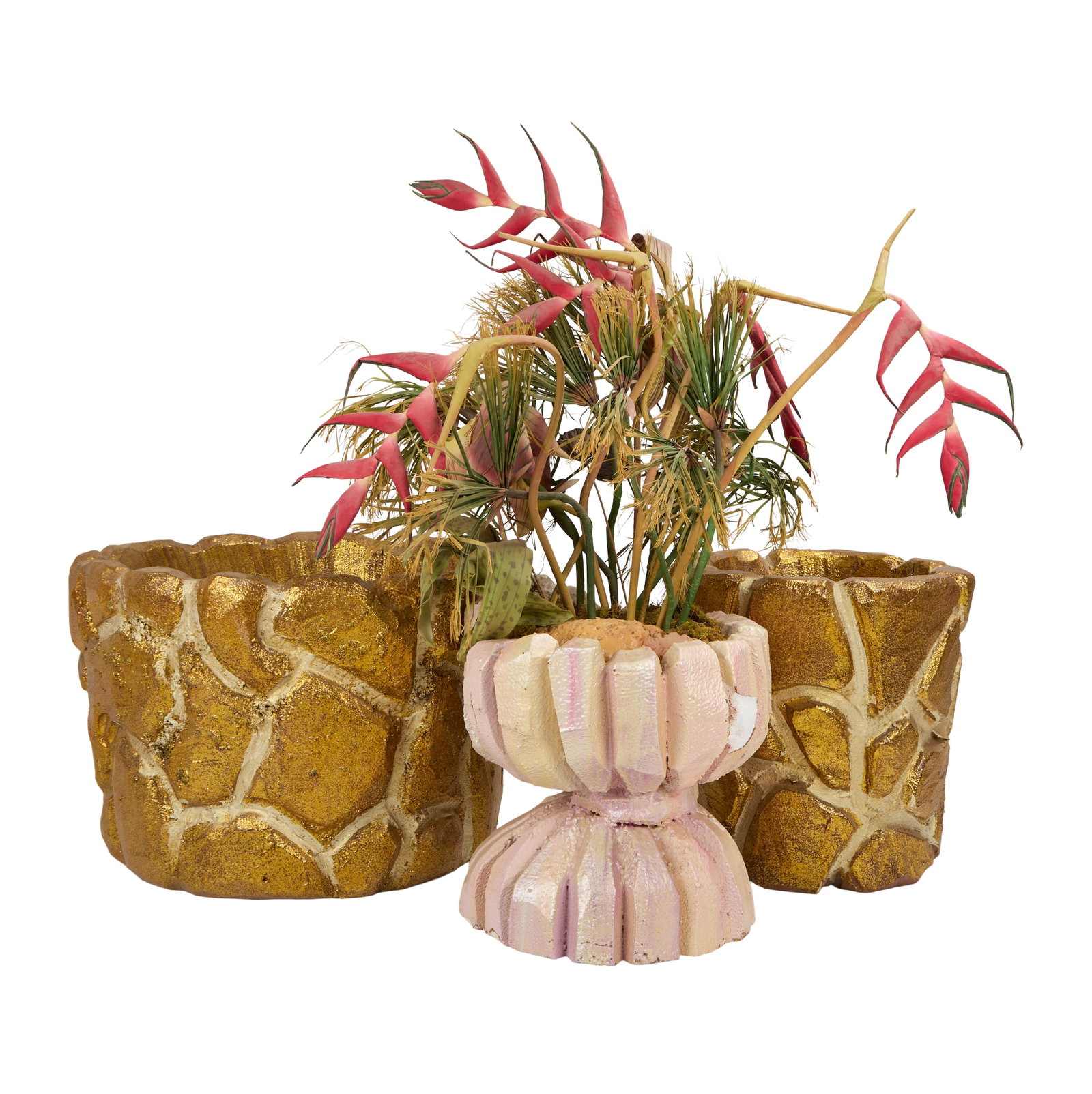 The Flintstones in Viva Rock Vegas | Potted Plant and Two Planters: A large potted plant with faux-flora and two additional large planters, from the production of the prehistoric prequel The Flintstones in Viva Rock Vegas (Universal, 2000). The pot for the plant is