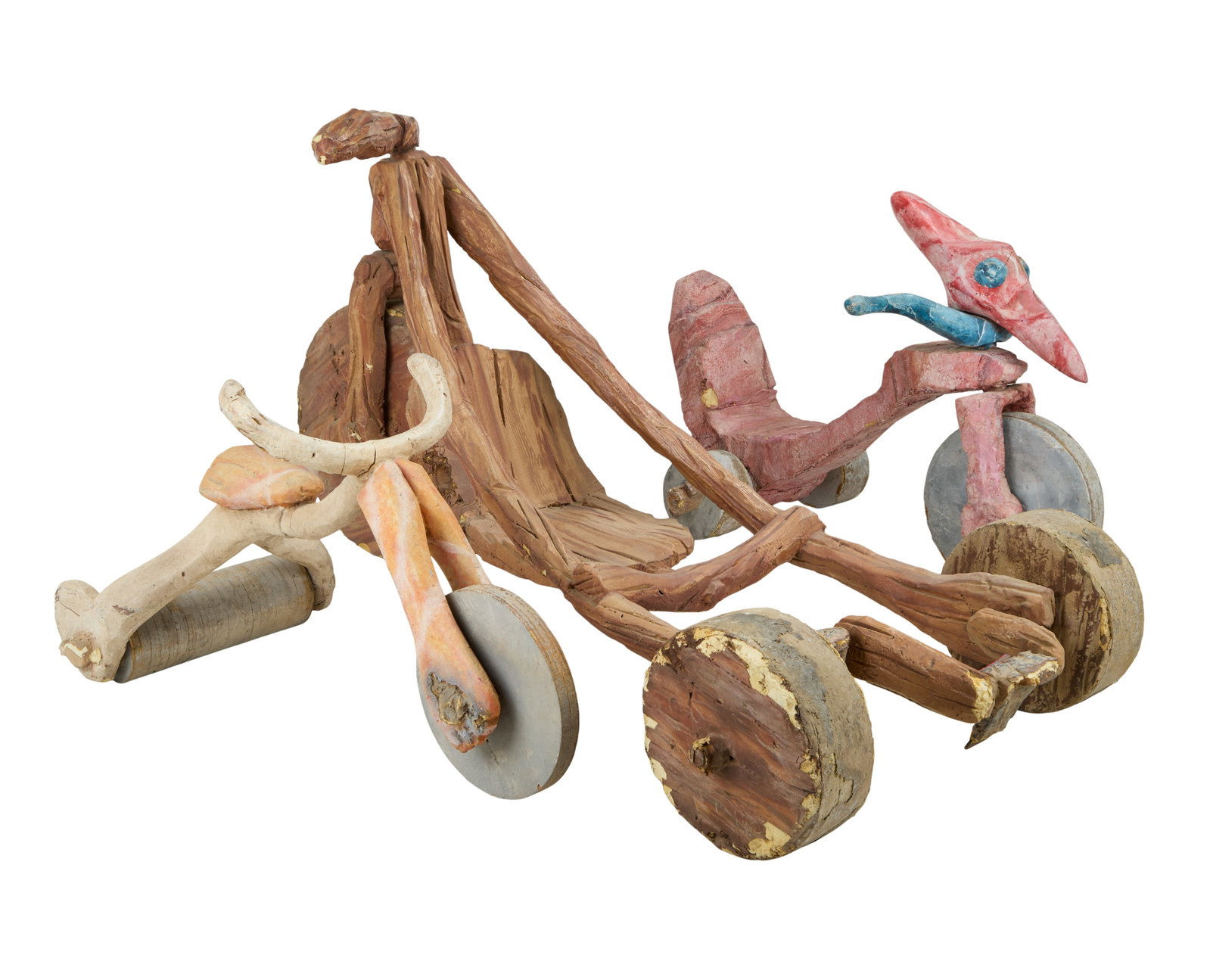 The Flintstones in Viva Rock Vegas | Three Large Tricycles: Three large tricycles used as set decoration from the production of the prehistoric prequel The Flintstones in Viva Rock Vegas (Universal, 2000). Each piece is comprised of carved acoustic foam,