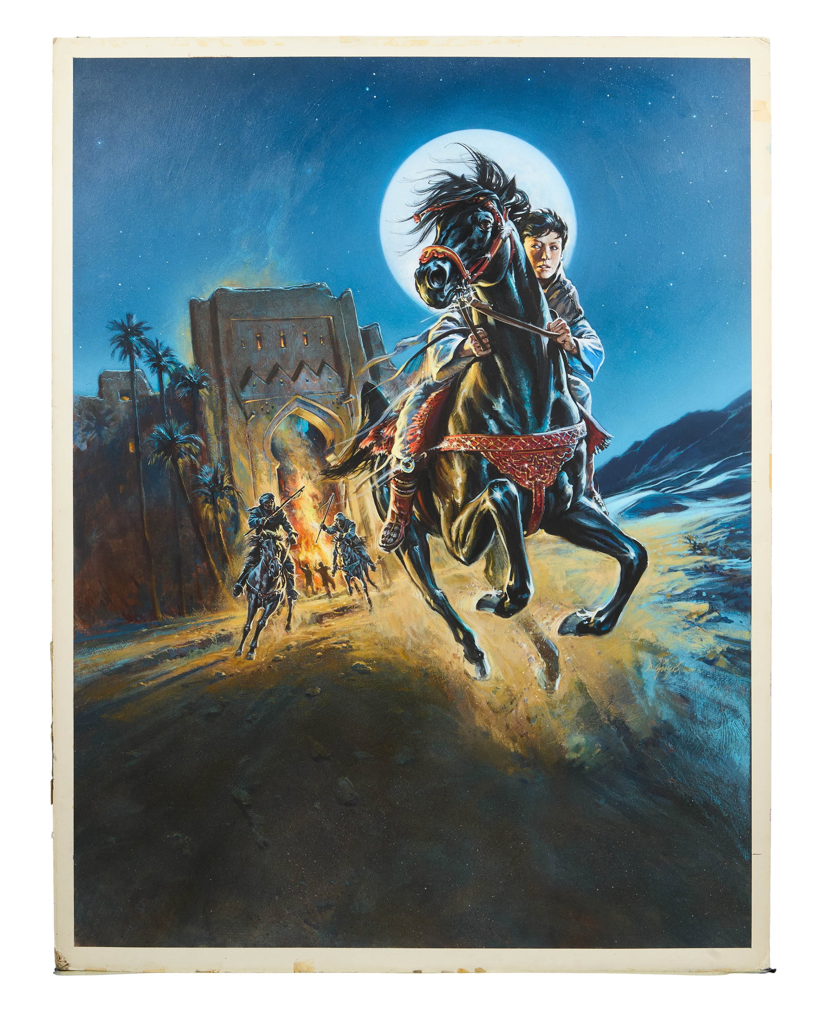 The Black Stallion Returns | Dan Goozee Signed Original Poster Art: An original gouache on illustration board painting (mounted on foam core) used for the one-sheet poster for the film The Black Stallion Returns (MGM/UA, 1983). Signed by the artist, Dan Goozee, near t