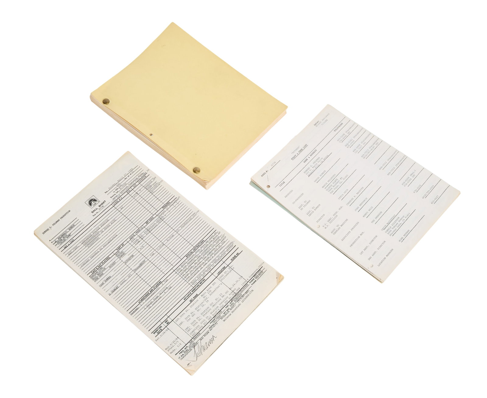 Witness | Production Script and Documents: An original production script for Peter Weir's acclaimed crime thriller Witness (Paramount, 1985). The 111-page script is a revised draft dated March 23, 1983 and features the film's original ti