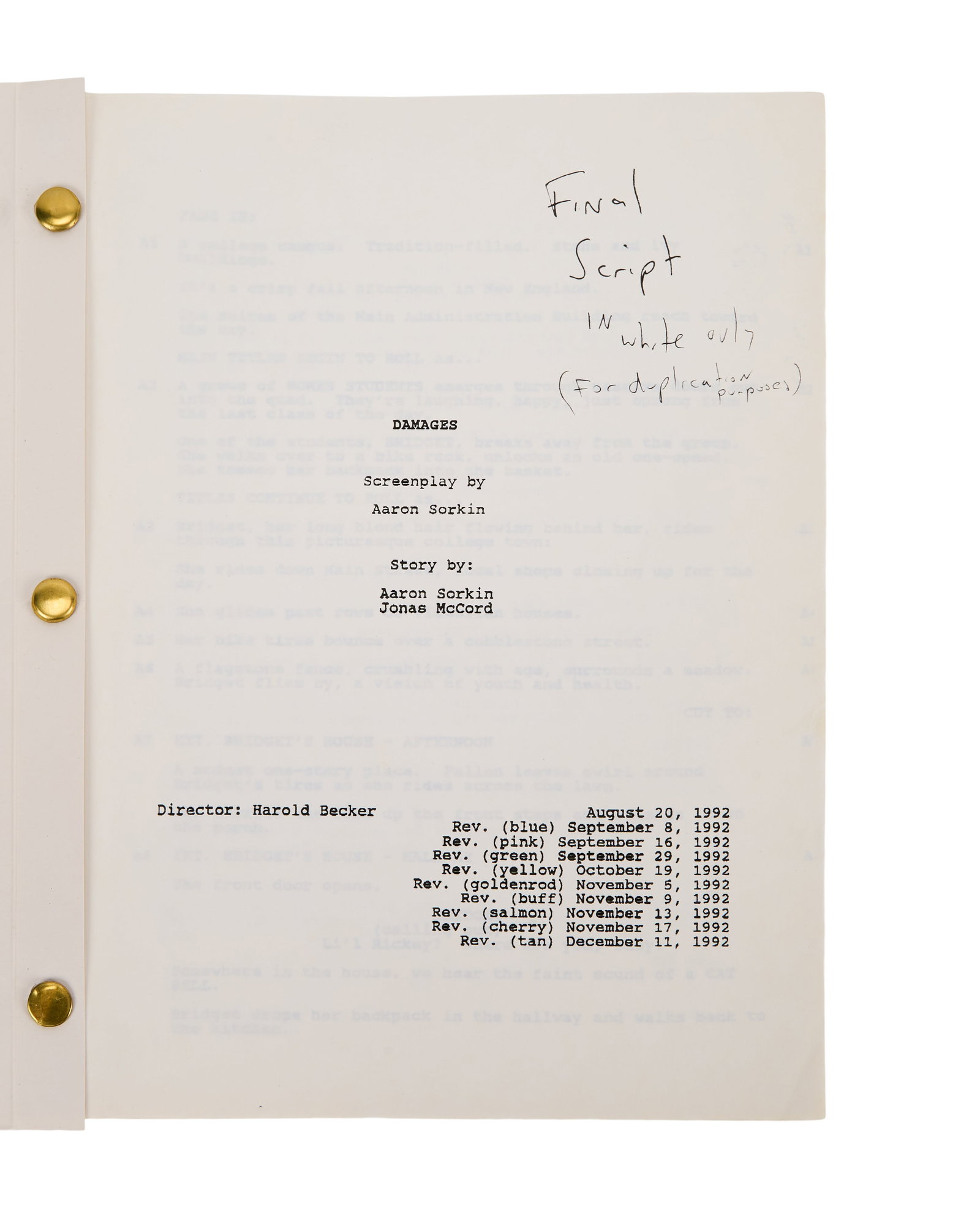 Malice | Production Scripts, Including One Signed by Director - 4