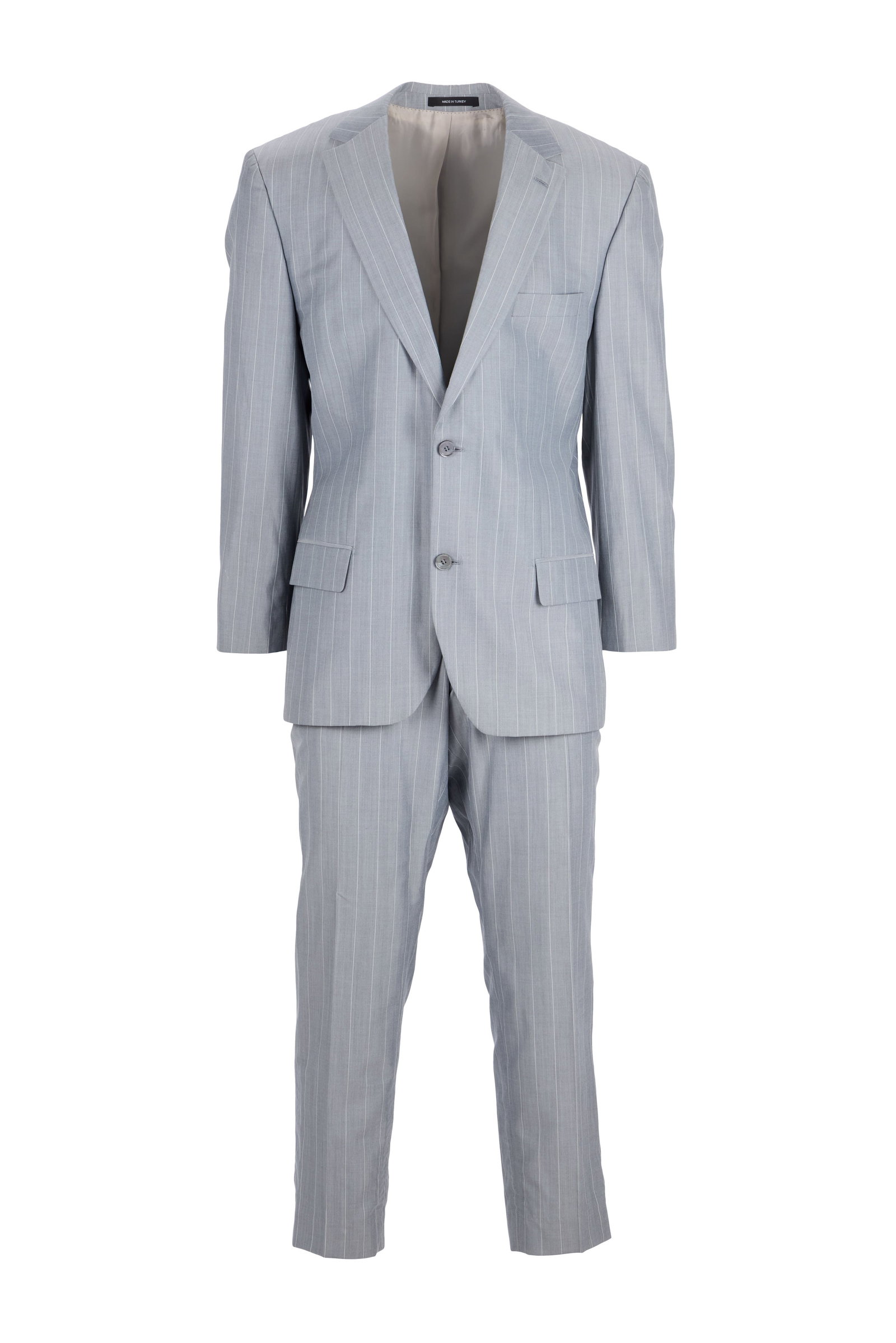 Hugh Jackman | Hugo Boss Suit Ensemble from "Viva Laughlin": A gray pinstripe suit ensemble made by Hugo Boss and worn by Hugh Jackman as "Nicky Fontana" during the production of the short-lived television series, Viva Laughlin (CBS, 2007). The ensemble consist