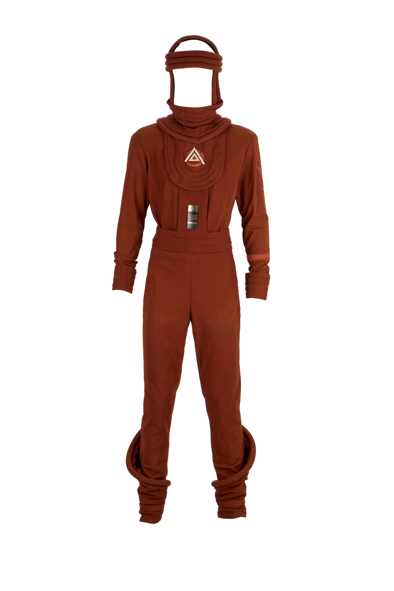 Star Trek: The Motion Picture | Star Base Personnel Jumpsuit: A rust/brown jumpsuit with headpiece from the production of Star Trek?The Motion Picture (Paramount Pictures, 1979). The back-zip jumpsuit includes Velcro clasps on both the sleeves and the legs. 