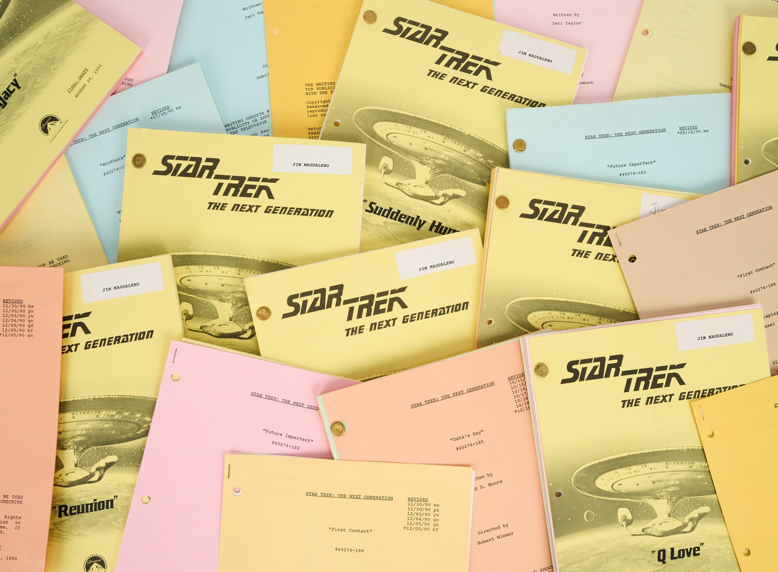 Star Trek: The Next Generation | Season Four Production Script Archive: An original group of production scripts from the fourth season of Star Trek: The Next Generation (Syndicated, 1987-1994), which aired between September 4, 1990, and June 17, 1991. Most include rainbow