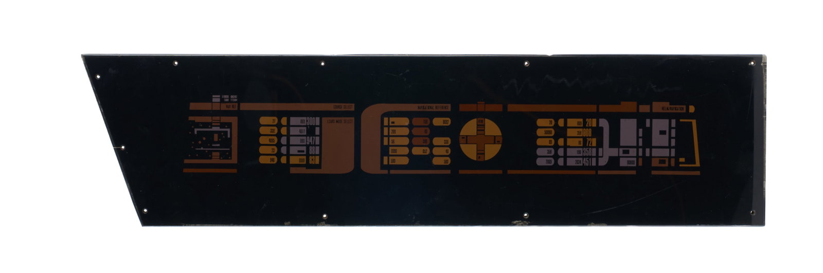 Star Trek: The Next Generation | Starfleet LCARS Panel: A Starfleet LCARS panel from the production of the later seasons of Star Trek: The Next Generation (Syndicated, 1987-1994), possibly used in as part of the shuttlecraft set. This LCARS is composed of 
