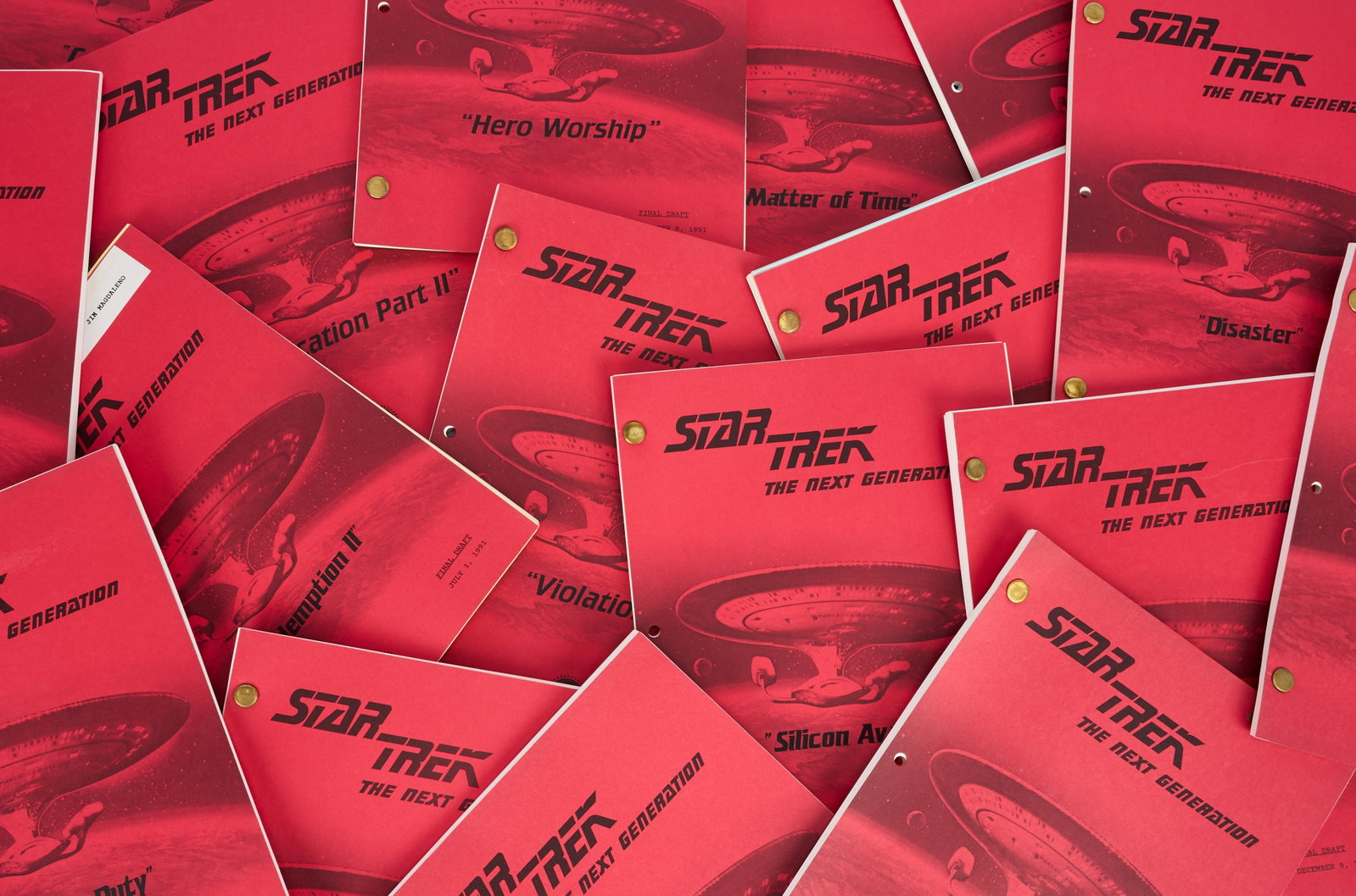 Star Trek: The Next Generation | Season Five Production Script Archive: An original group of production scripts from the fifth season of Star Trek: The Next Generation (Syndicated, 1987-1994), which aired between September 23, 1991, and June 15, 1992. Many include rainbow