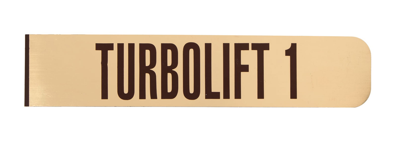 Star Trek: Insurrection | USS Enterprise-E Turbolift 1 Signage: A turbolift sign from the production of Star Trek: Insurrection (Paramount Pictures, 1999), directed by Jonathan Frakes. Door signage matching this one can be seen when Picard (Patrick Stewart), Data