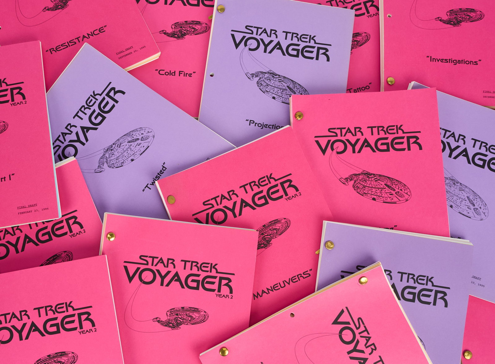 Star Trek: Voyager | Season Two Production Script Archive: An original group of production scripts from the second season of Star Trek: Voyager (UPN, 1995-2001), which aired between August 28, 1995, and May 20, 1996. Many include rainbow colored page