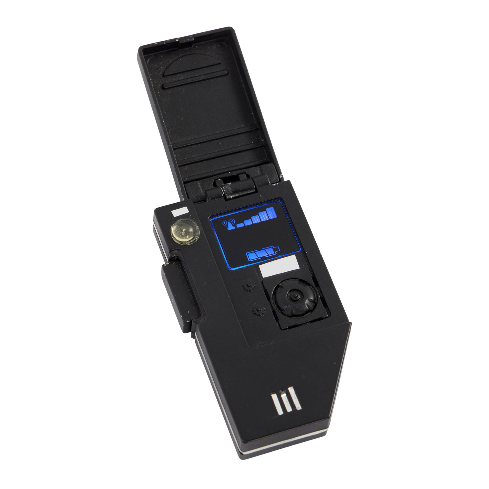 Star Trek: Enterprise | Communicator Prop: An Art Asylum LLC made replica communicator acquired for use as a prop on the production of Star Trek: Enterprise (UPN, 2001-2005). This plastic communicator has been painted completely black and