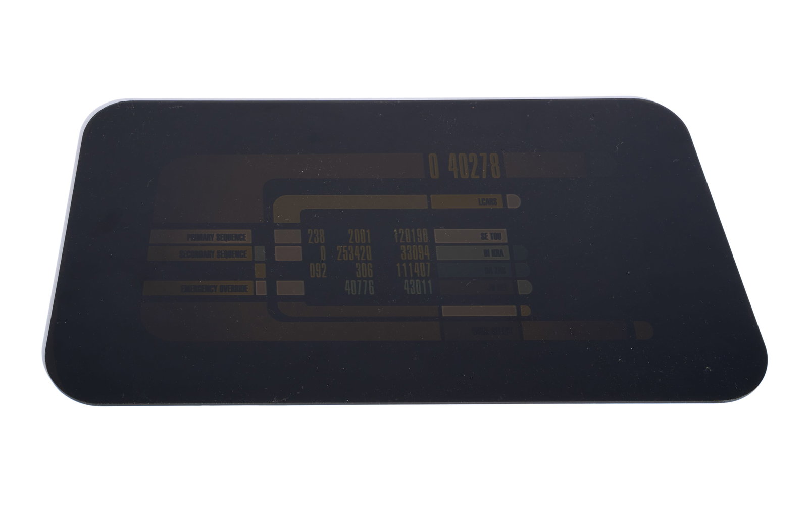 Star Trek: Picard | Enterprise-D Bridge LCARS Panel A: An original Enterprise-D LCARS panel from the production of Star Trek: Picard (Paramount Plus, 2020-2023) It features the number "40278" at the top, which is a built-in Easter egg from Graphic