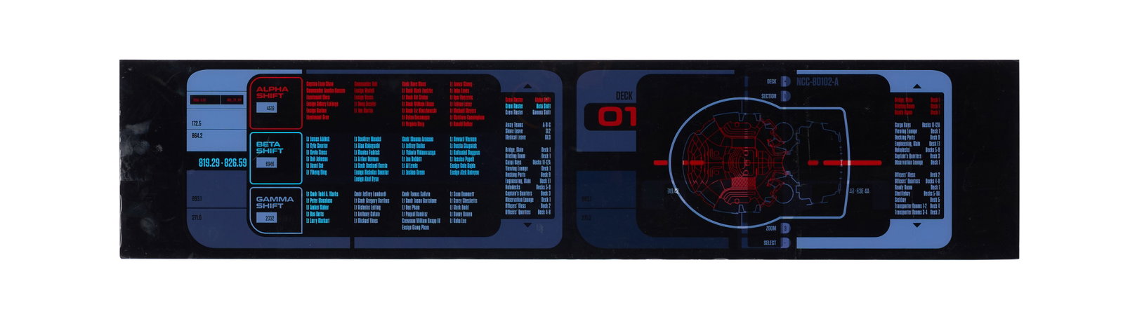 Star Trek: Picard | USS Titan Turbolift LCARS Panel Deck 01: An LCARS panels from the Turbolift on the USS Titan from the production of the television series Star Trek: Picard (Paramount Plus, 2020-2023). The panel is labeled "DECK 01" and