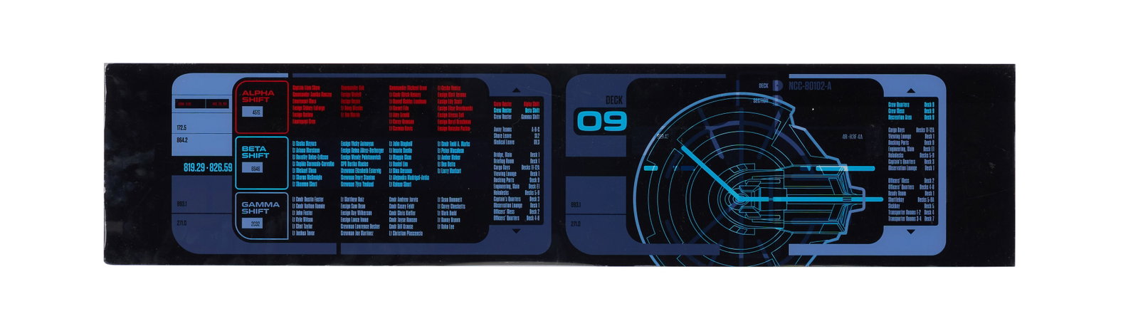 Star Trek: Picard | USS Titan Turbolift LCARS Panel Deck 09: An LCARS panels from the Turbolift on the USS Titan from the production of the television series Star Trek: Picard (Paramount Plus, 2020-2023). The panel is labeled "DECK 09" and