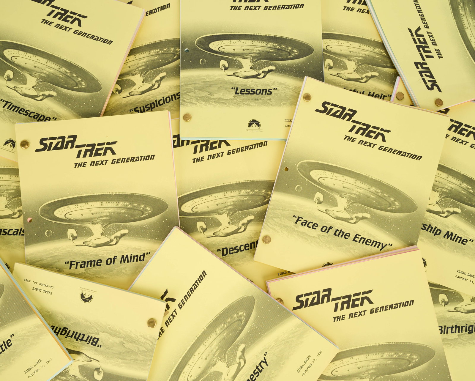 Star Trek: The Next Generation | Season Six Production Script Archive: An original group of production scripts from the fourth season of Star Trek: The Next Generation (Syndicated, 1987-1994), which aired between September 21, 1992, and June 21, 1993. Most include rainbo