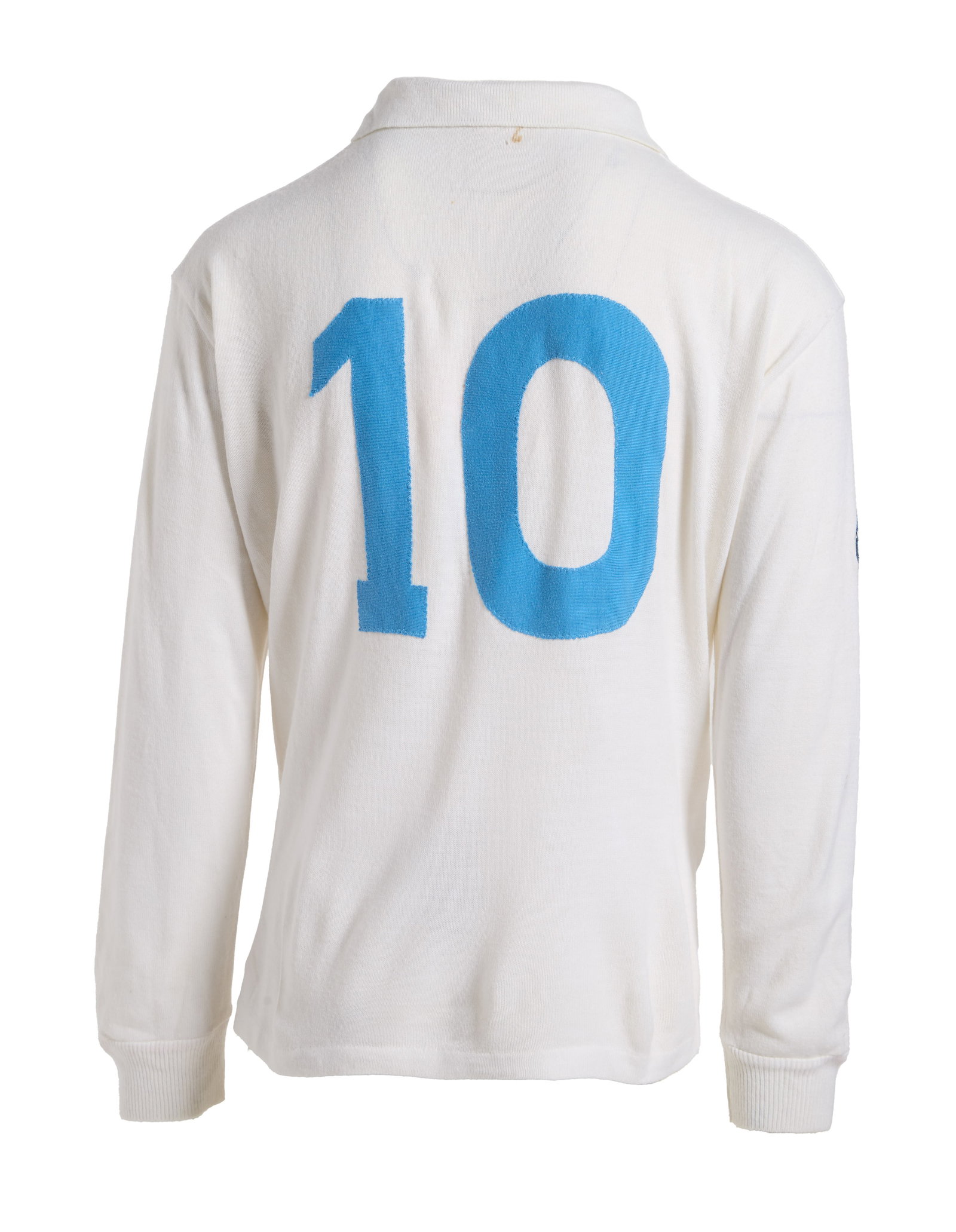 Diego Maradona | Match-Worn and Signed 1987-1988 Napoli Jersey (MEARS): An Ennerre brand SSC Napoli jersey (size 52), match-worn by Diego Maradona during the 1987-88 Serie-A season, and hand-signed by Maradona in black marker. The jersey was reportedly worn by Maradona du
