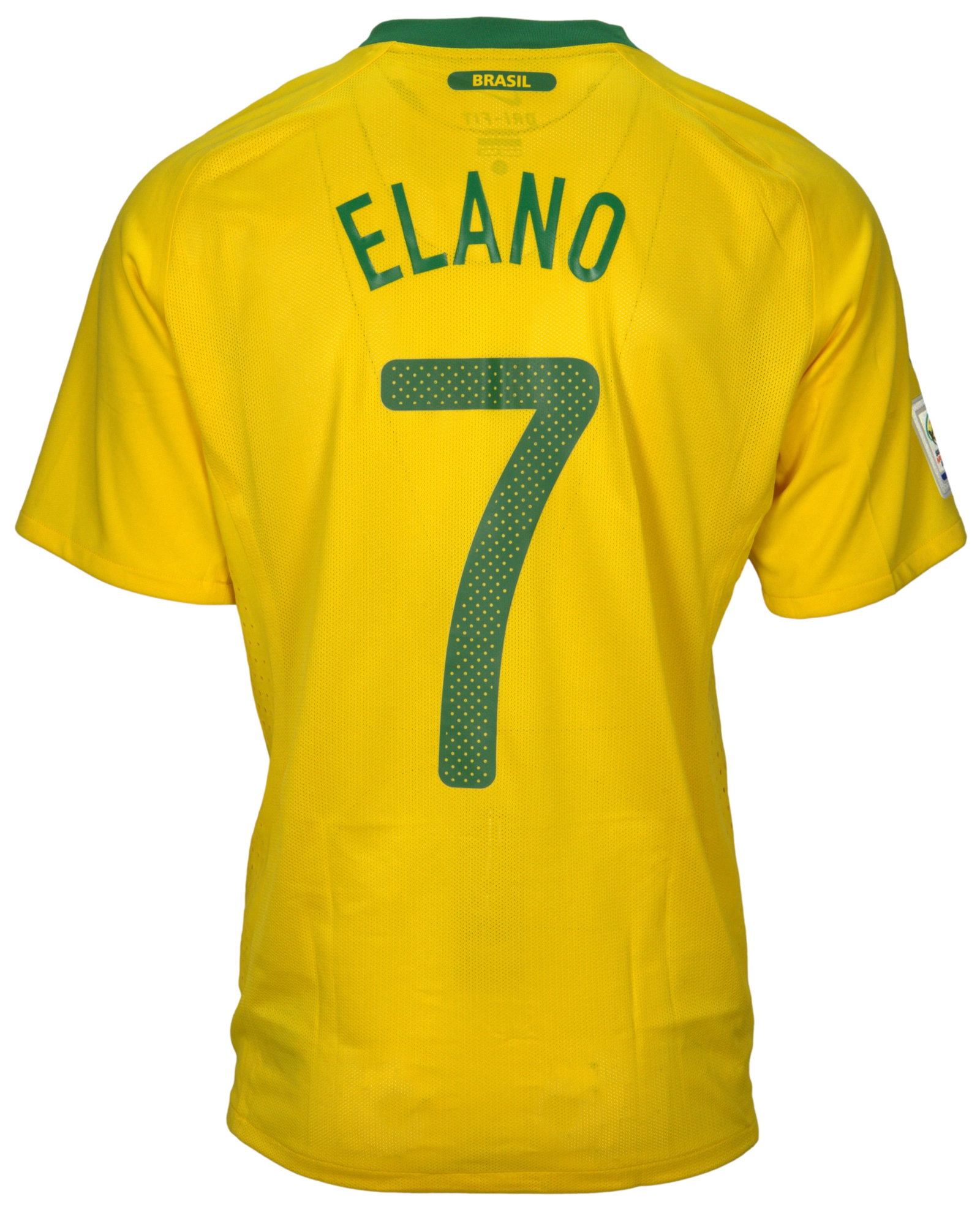 Elano Blumer | Match-Issued 2010 World Cup Brazil Jersey (MEARS): A Nike brand Brazil jersey (Size L) match-issued to Elano Blumer during the 2010 FIFA World Cup.