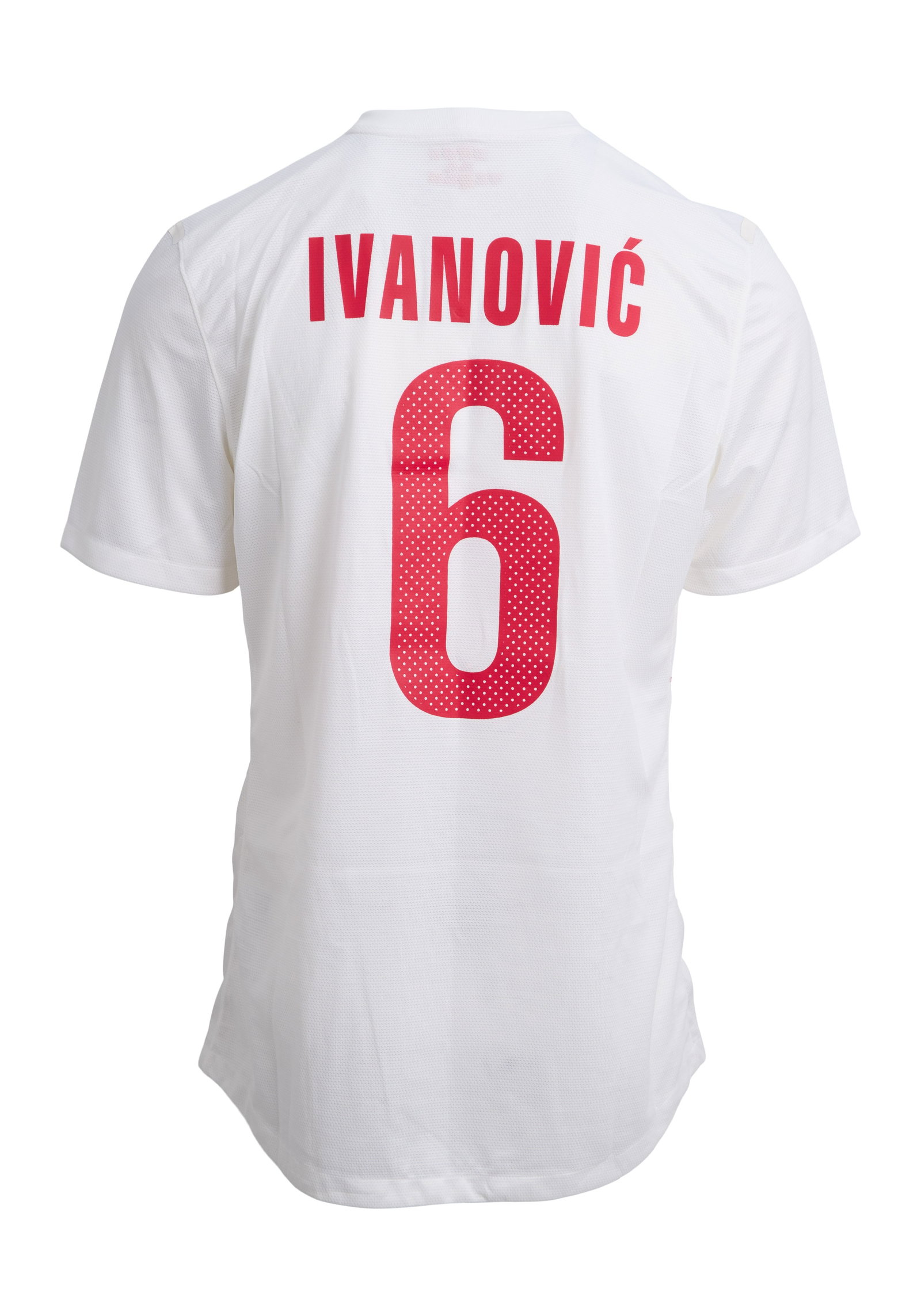 Branislav Ivanovic | Match-Worn 2014 Serbia vs. Brazil Jersey (MEARS and Getty Photo): A Nike brand Serbia jersey (size XL) match-worn by Branislav Ivanovic during the Serbia vs Brazil friendly match on June 6, 2014, at Morumbi stadium in Sao Paulo, Brazil, ahead of the 2014 Brazil FIFA