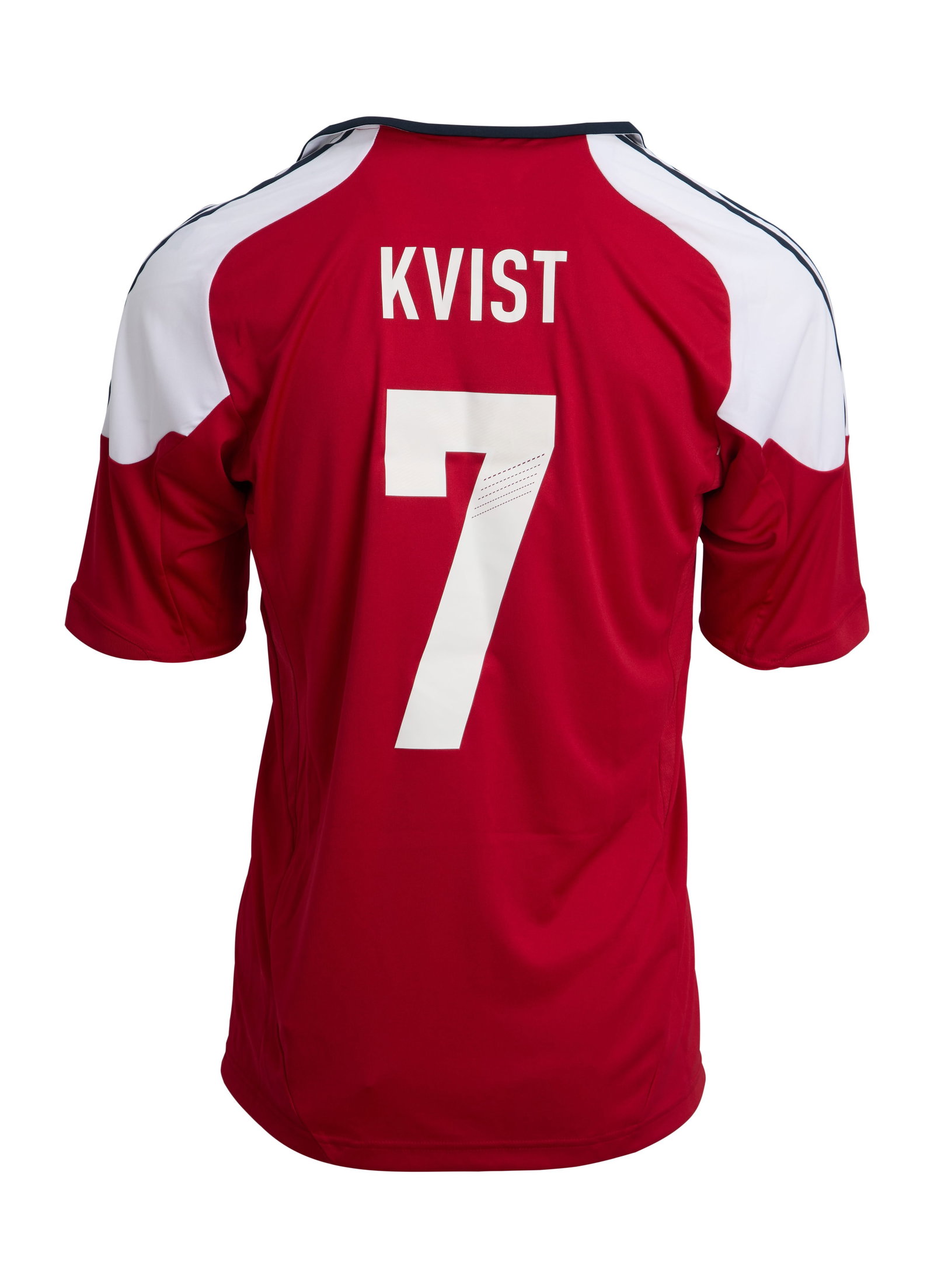 William Kvist | Match-Worn 2012 Denmark Jersey (MEARS): An Adidas brand Denmark jersey (size L) match-worn by William Kvist during the Denmark vs Brazil international friendly match on May 26, 2012, in Hamburg, Germany.