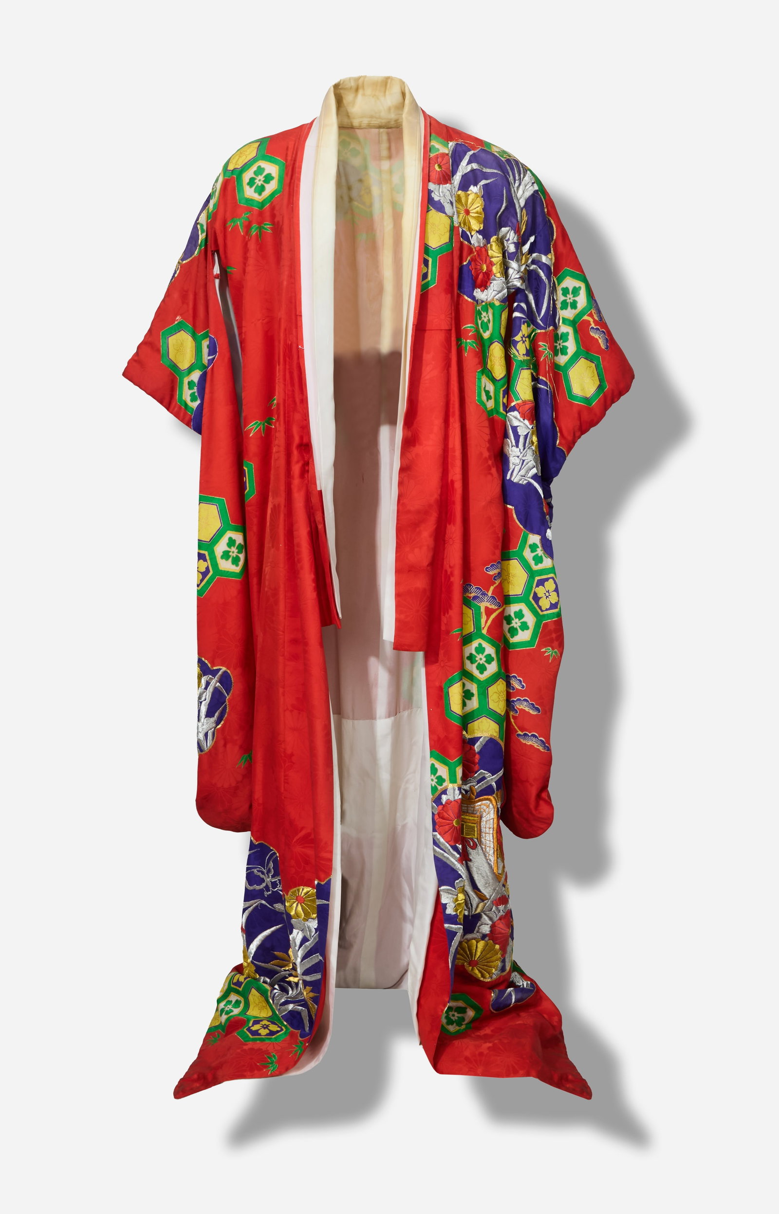 Boy George | Red Silk Jacquard, Floral Patterned, Embroidered Kimono (1 of 4)