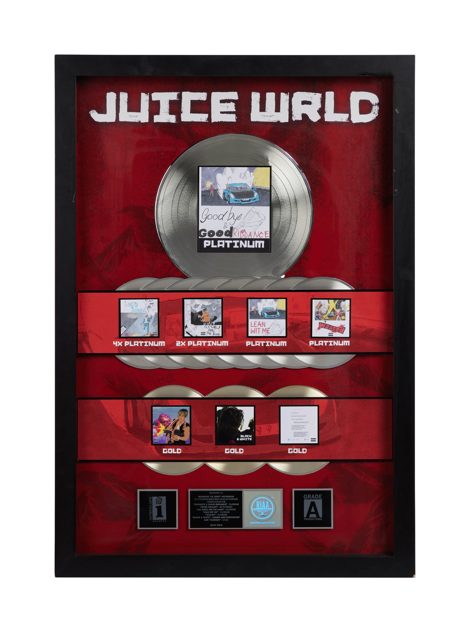 Juice WRLD | Multi-Track RIAA Gold and Platinum Record Award