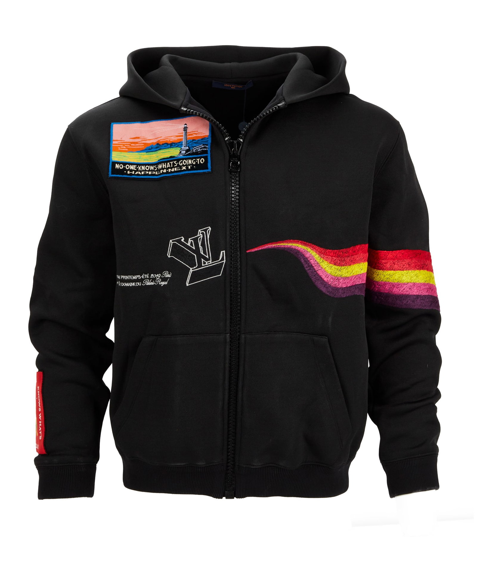 Juice WRLD | Louis Vuitton Logo Embroidered Tracktop Hoodie: A black Louis Vuitton brand "Plain Rainbow" tracktop hoodie, previously owned by Juice WRLD. From The Juice WRLD Tour Archive ? A portion of the proceeds from this sale will benefit the "Live Free 999