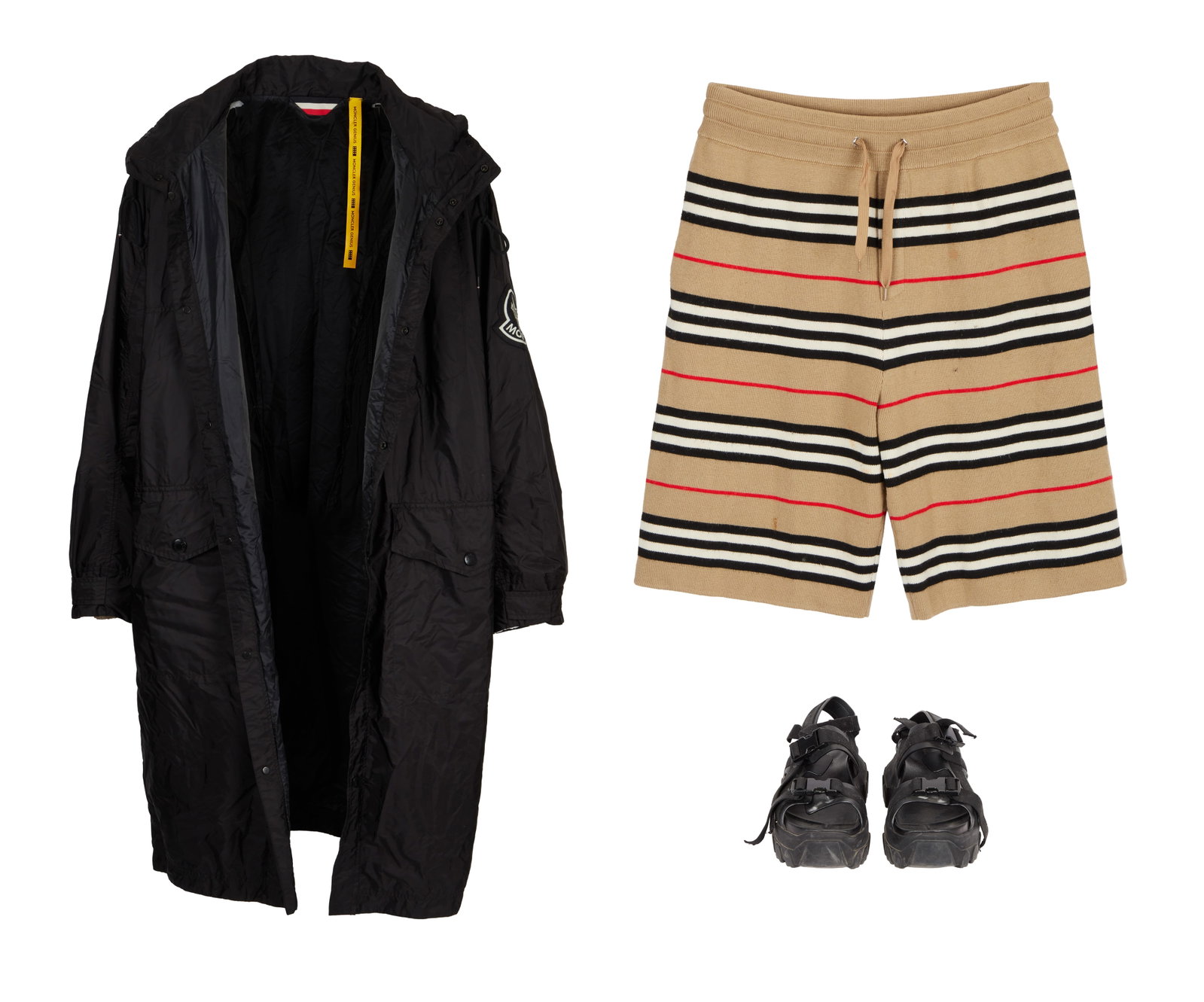 Juice WRLD | Photo-Worn Moncler Trench Coat, Burberry Shorts, and Rick Owens Sandals (with Photo)