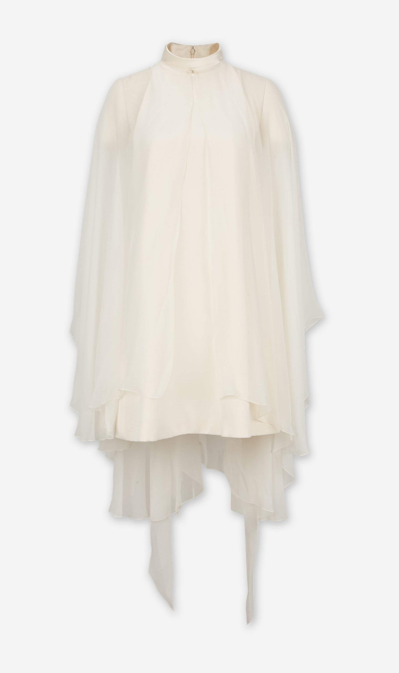 Gal Gadot | 2021 Golden Globes Awards Givenchy White Evening Dress: A custom Givenchy Haute Couture white halter minidress paired with a matching silk cape designed by Matthew M. Williams. Worn by Gadot at the 78th Annual Golden Globe Awards held at The Beverly