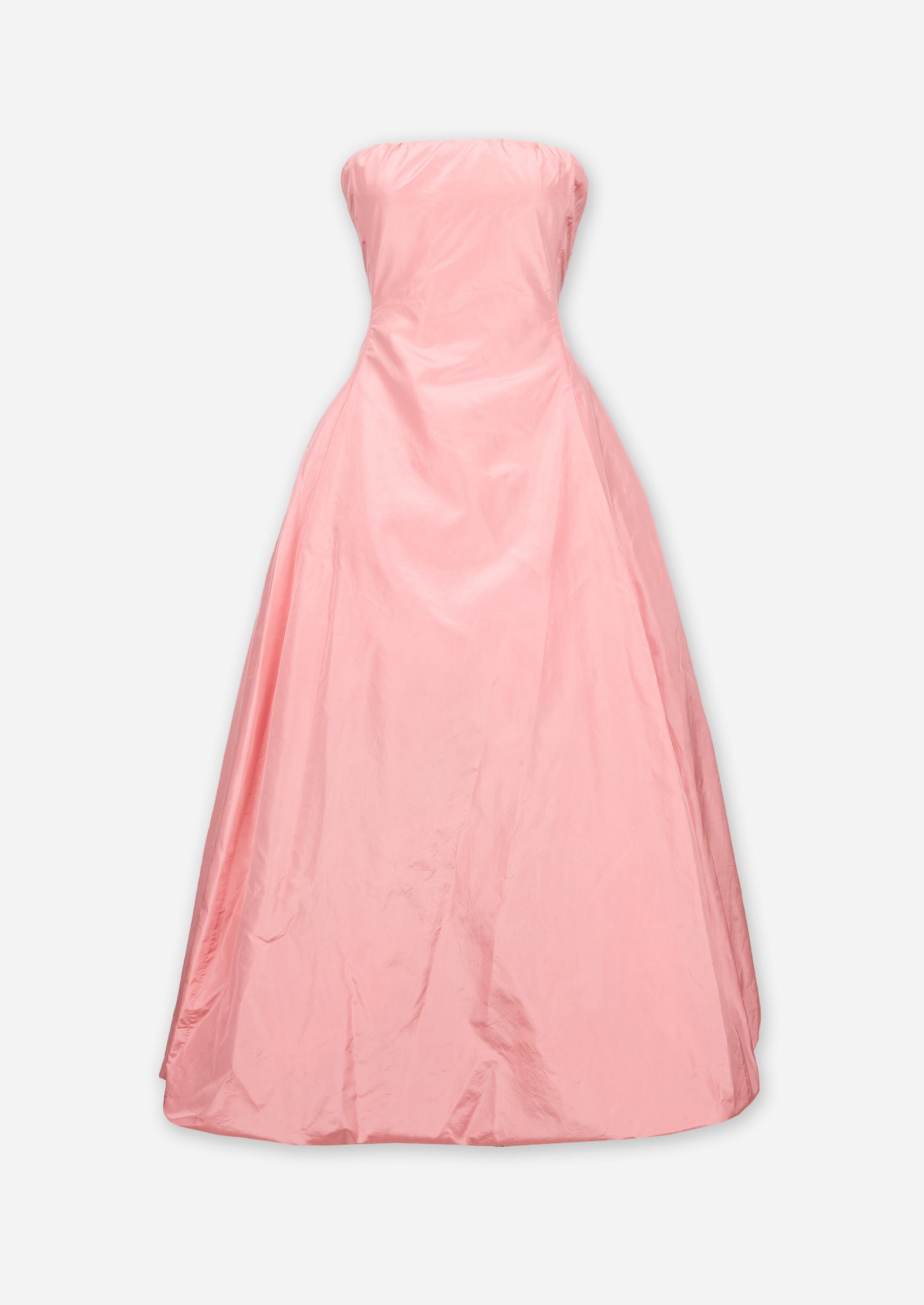 Donna Karan | 1999 Spring Runway Pink Strapless Gown: A Donna Karan bubblegum pink silk taffeta strapless evening dress from the 1999 spring runway collection modeled by Shalom Harlow. Click here for runway image. The romantic, feminine design features