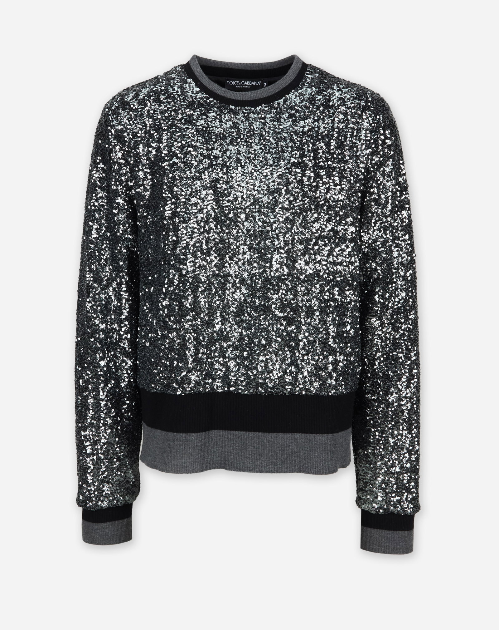 Dolce & Gabbana | 2019 Fall Sequin Sweater: A Dolce & Gabbana embellished a sequin sweater from the Fall 2019 menswear collection (look 62). From collection from the collection of Cameron Silver. The long-sleeve crewneck sweater is composed of