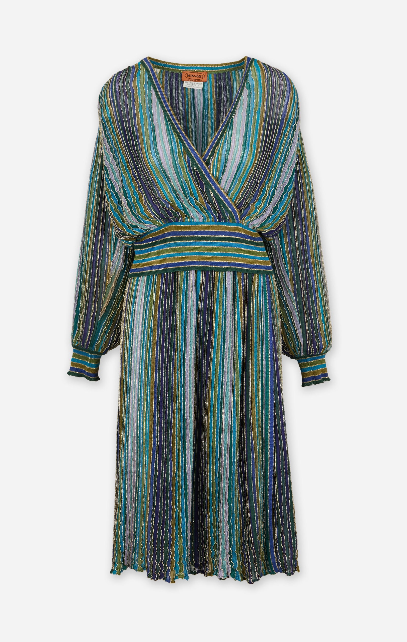 Missoni | Two-Piece Knit Skirt Ensemble: Missoni two-piece knit ensemble featuring a top and skirt from the collection of Cameron Silver. The ensemble is composed of 50% linen, 34% nylon, and 16% metallic and features vertical rippled stripe