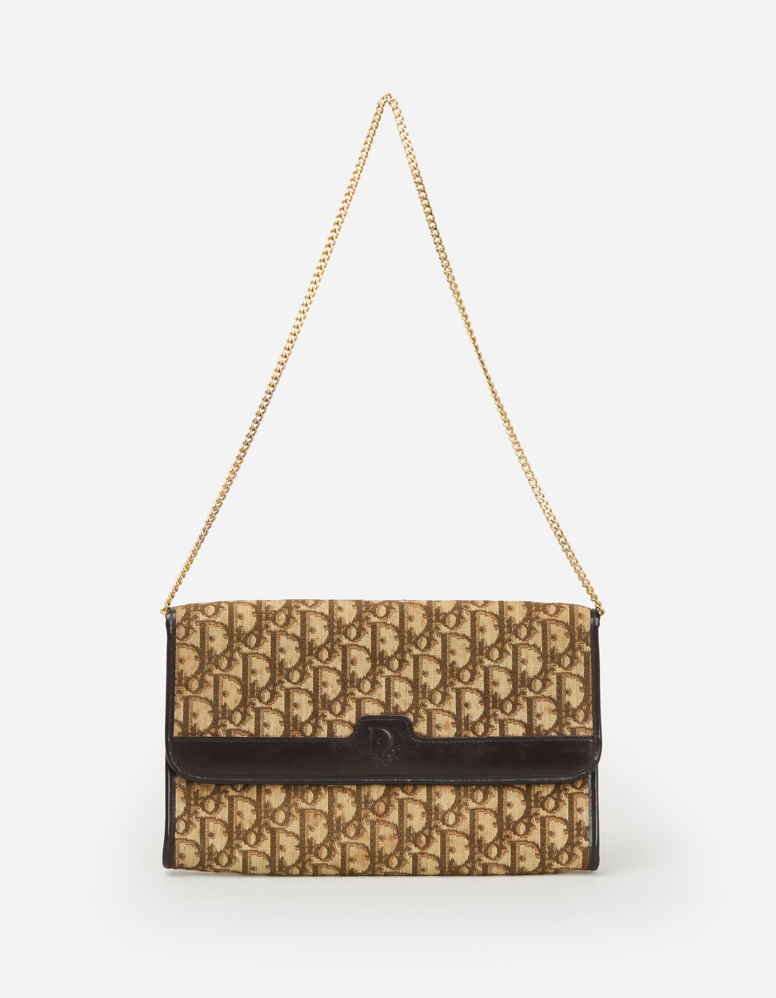 Dior | Vintage Monogram Crossbody Handbag: Vintage Christian Dior Trotter jacquard mongogram crossbody handbag. The bag is crafted in iconic brown Dior Oblique monogram canvas with dark brown leather trim. The structured rectangular