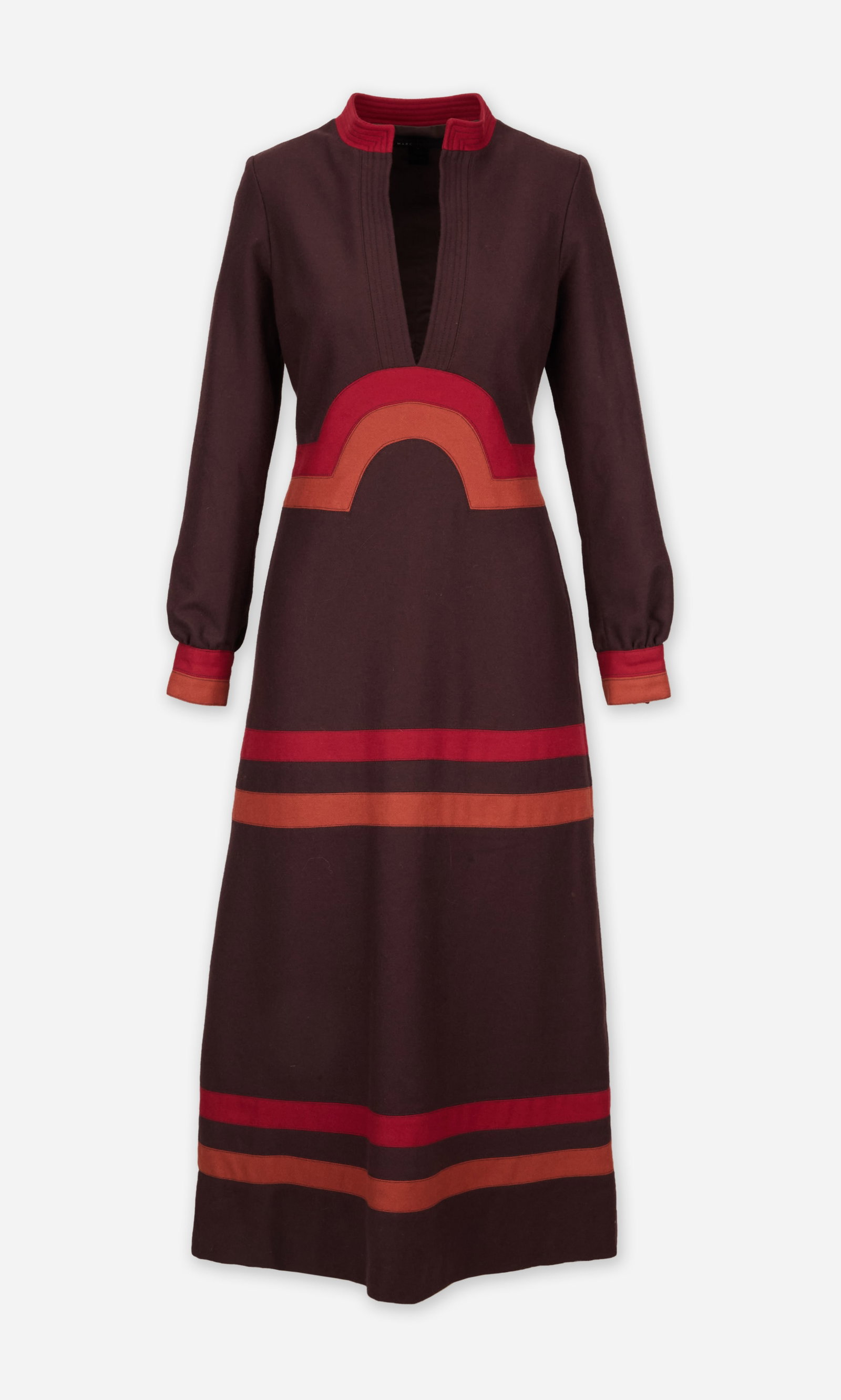 Marc by Marc Jacobs | 2002 Fall Brown Wool Dress: Marc by Marc Jacobs wool dress from the fall 2002 Ready to Wear collection (look 8), modeled by Zuzana Macasova. The chocolate brown midi dress is composed of 100% wool and features a stand collar