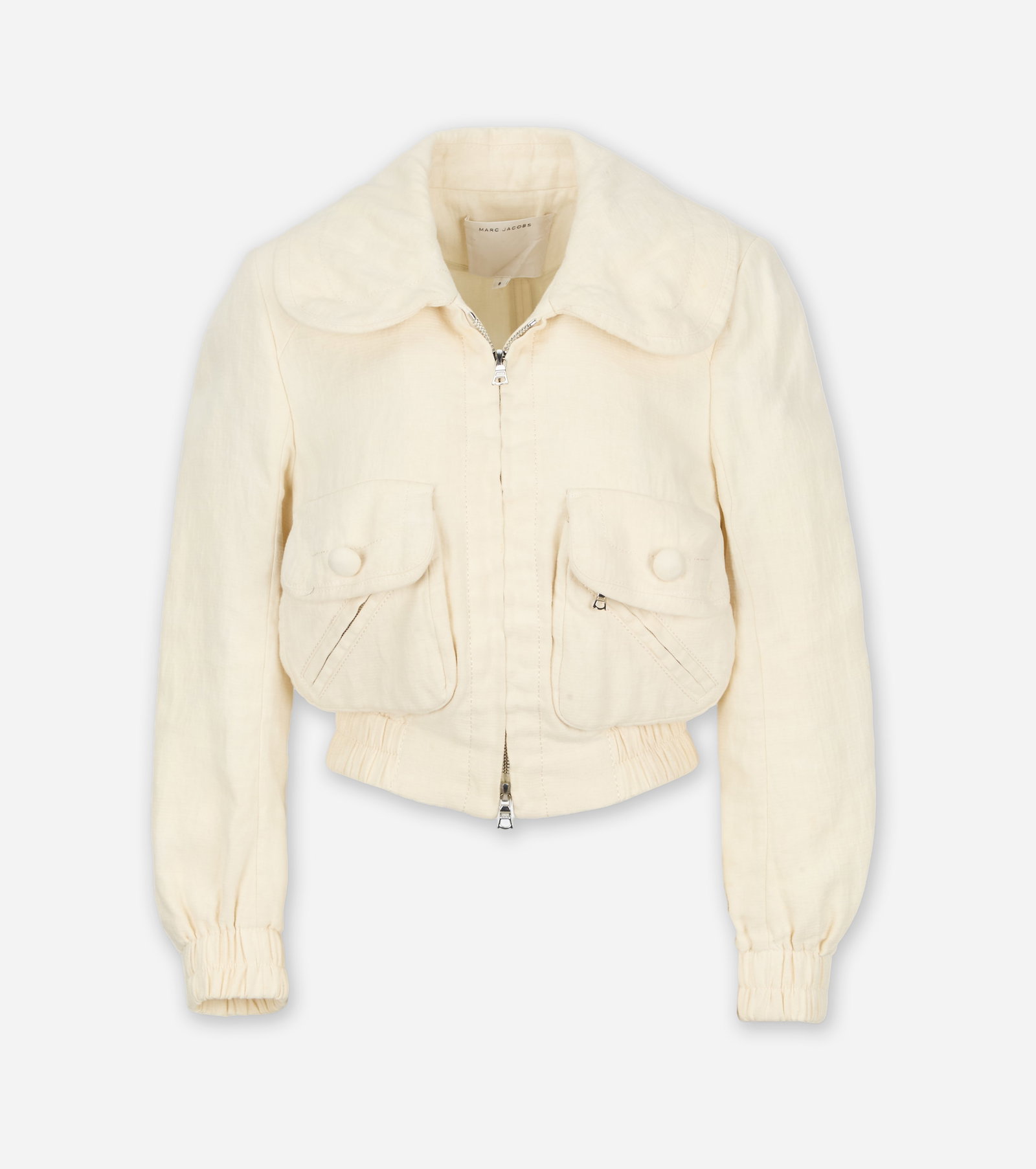 Marc Jacobs | 2007 Spring White Jacket: Marc Jacobs white jacket from the 2007 Spring Ready to Wear collection (look 17), molded by Anna Mikhaylik. The jacket is composed of 80% linen and 20% polyester. It features an oversized round