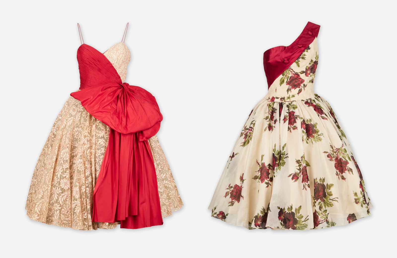 Don Loper | Two Evening Cocktail Dresses: Two evening cocktail dresses from Don Loper circa 1950s, owned by Silvia Fine Kaye, an lyricist, composer, and producer, married to comedian Danny Kaye. Silvia's work was often performed by her
