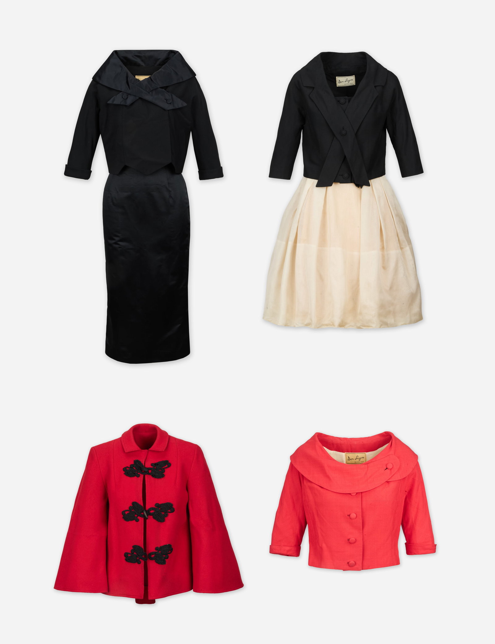 Don Loper | 1950s Two Ensembles & Two Jackets: Don Loper group of ready to wear including two ensembles and two jackets circa 1950s, owned by Silvia Fine Kaye, an lyricist, composer, and producer, married to comedian Danny Kaye. Silvia's work was