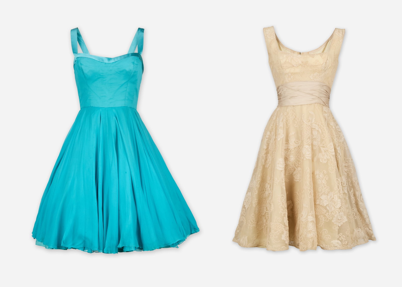 Don Loper | Tea-Length Dress: A group of two tea-length dresses from Don Loper circa 1950s, owned by Silvia Fine Kaye, an lyricist, composer, and producer, married to comedian Danny Kaye. Silvia's work was often performed by her