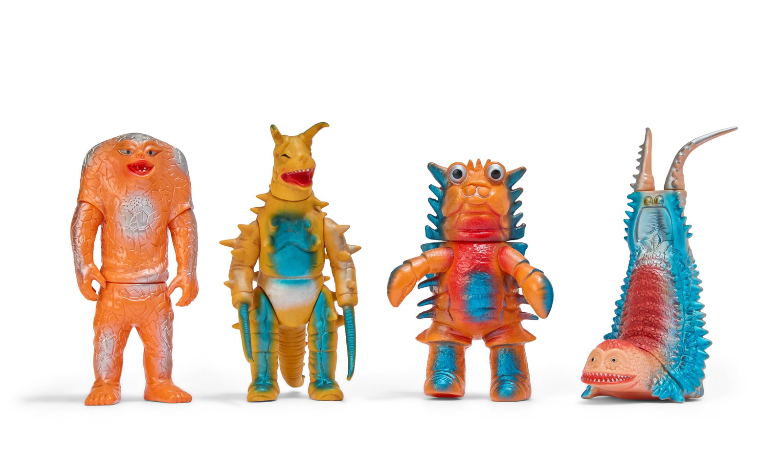 Sofubi | Vintage Bandai Kaiju Figures (4): A group of four vintage Bandai Bullmark Kaiju figures, including Zanika, Twin Tail, Gudon, and Jamila. From the Estate of Sompote Sands