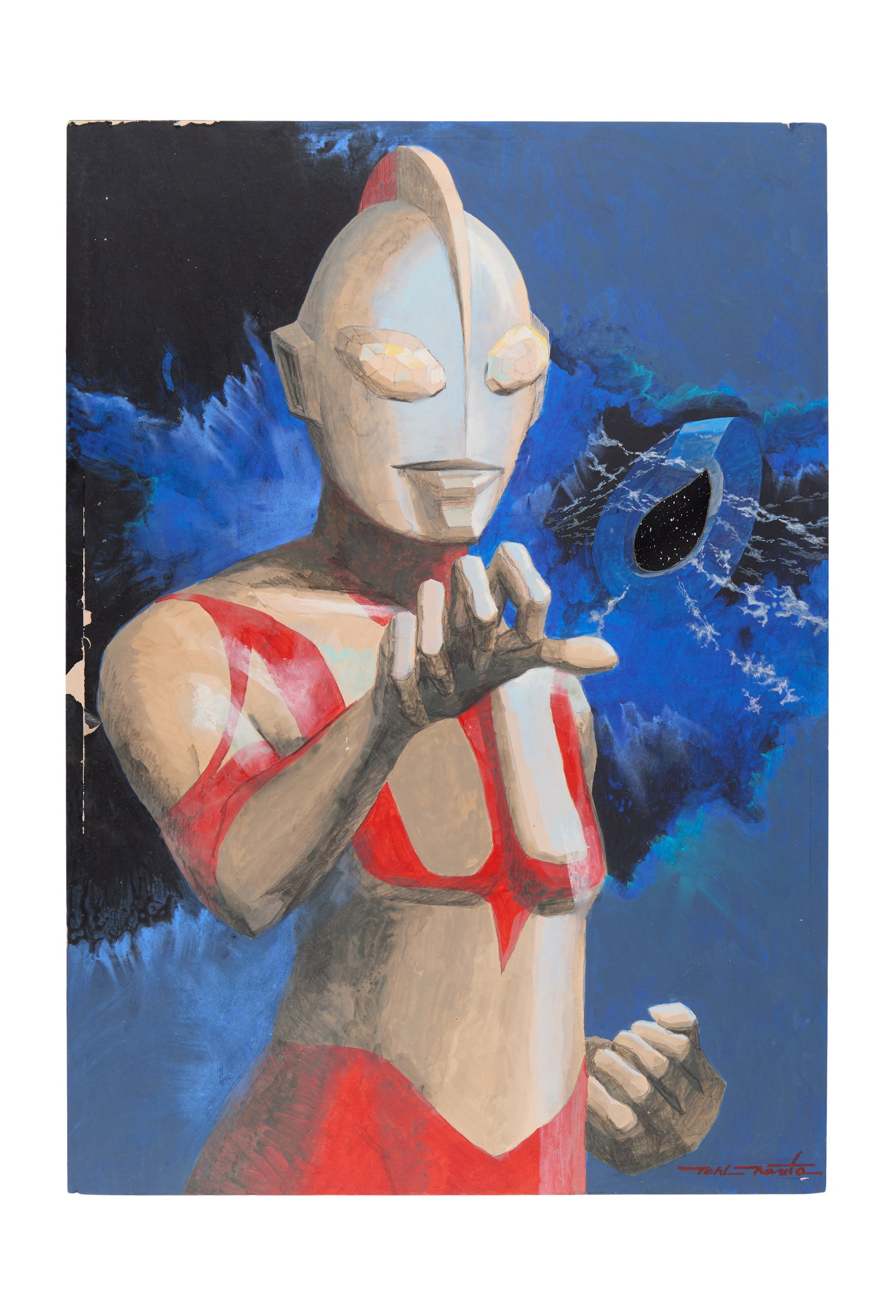 Tohl Narita | Original ?Ultraman" 3-D Painting: An original three-dimensional painting of Ultraman by Tohl Narita, the famed original character designer of Ultraman and many of the original kaiju monsters. The painting is a late-period work